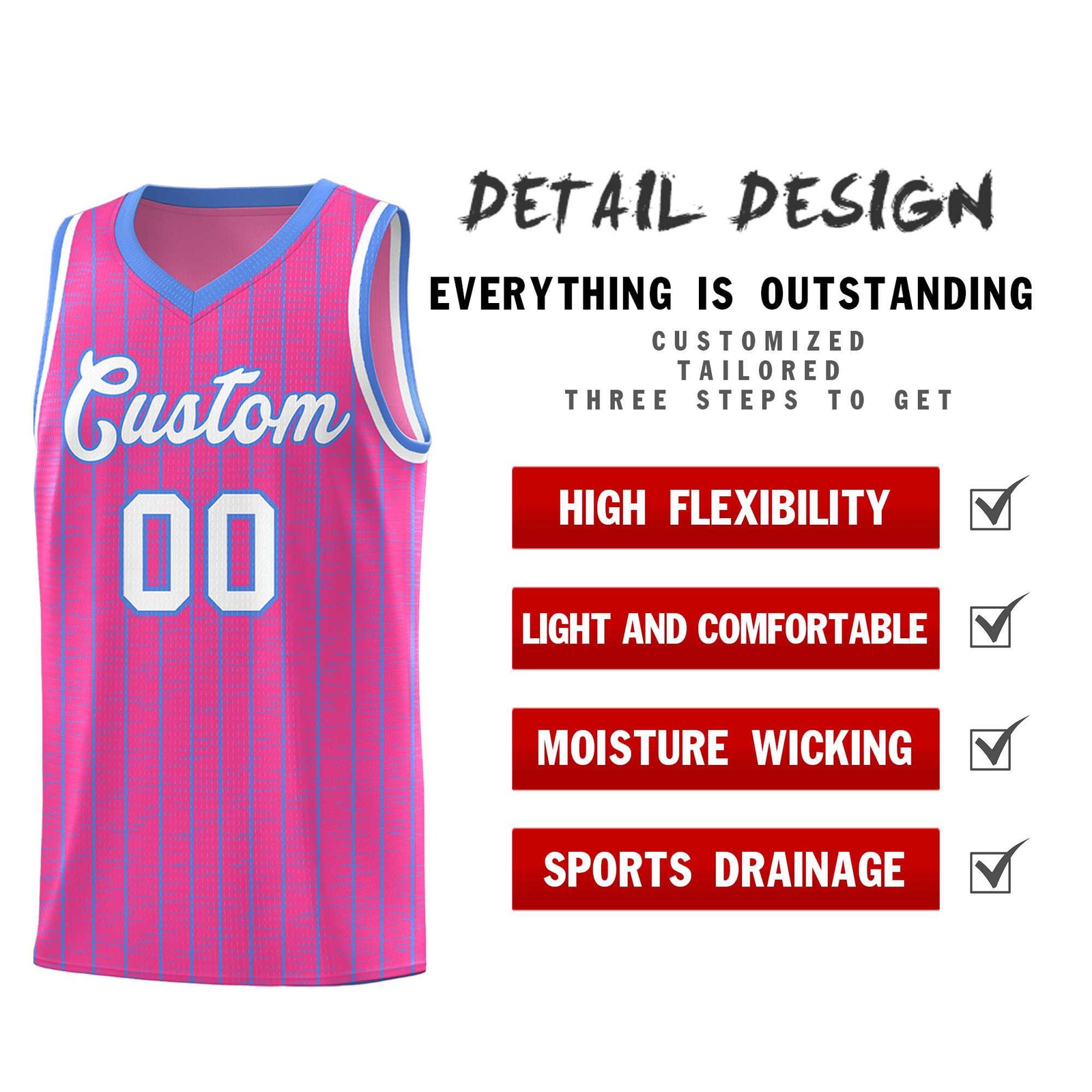 Custom Pink Custom Gray Pinstripe Retro Sets Uniform Basketball Jersey