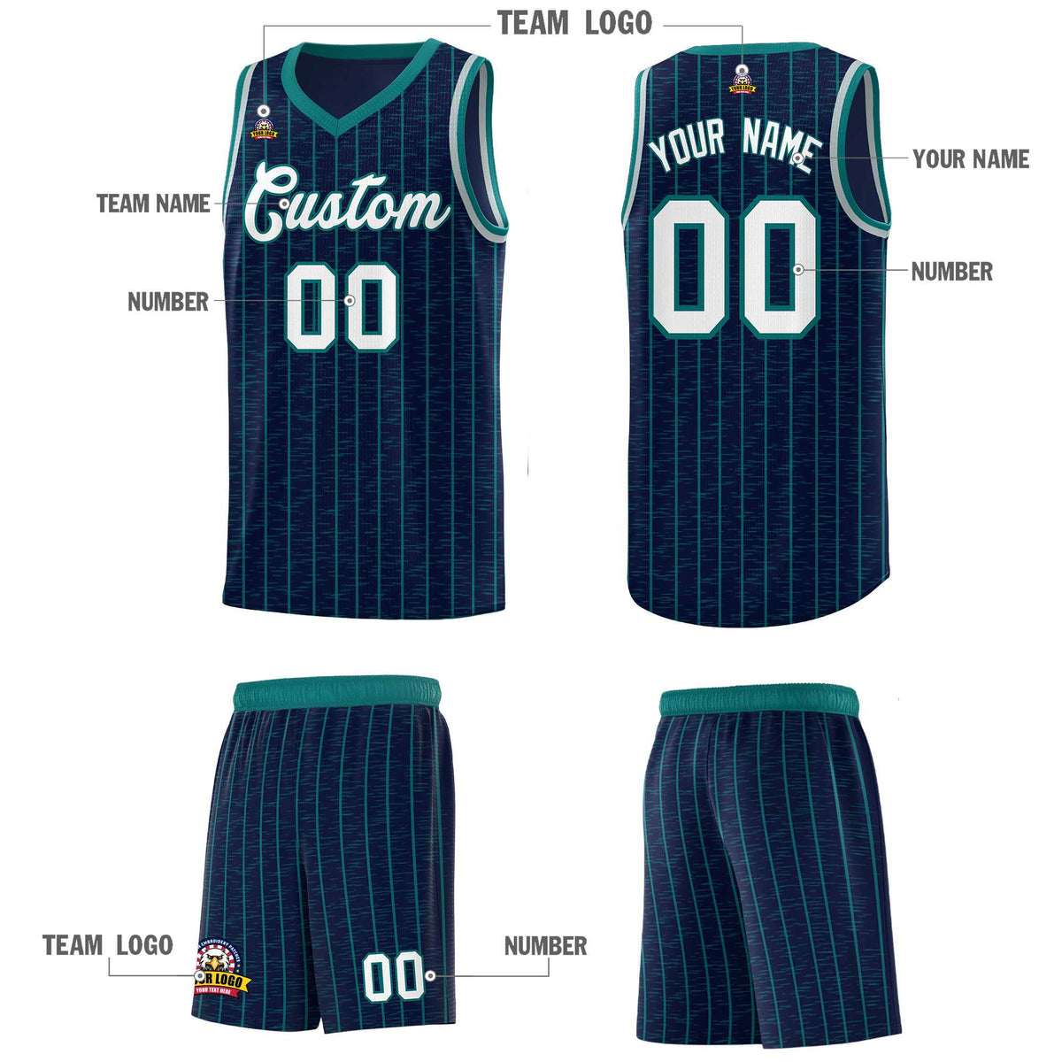 Custom Navy Custom Gray Pinstripe Retro Sets Uniform Basketball Jersey