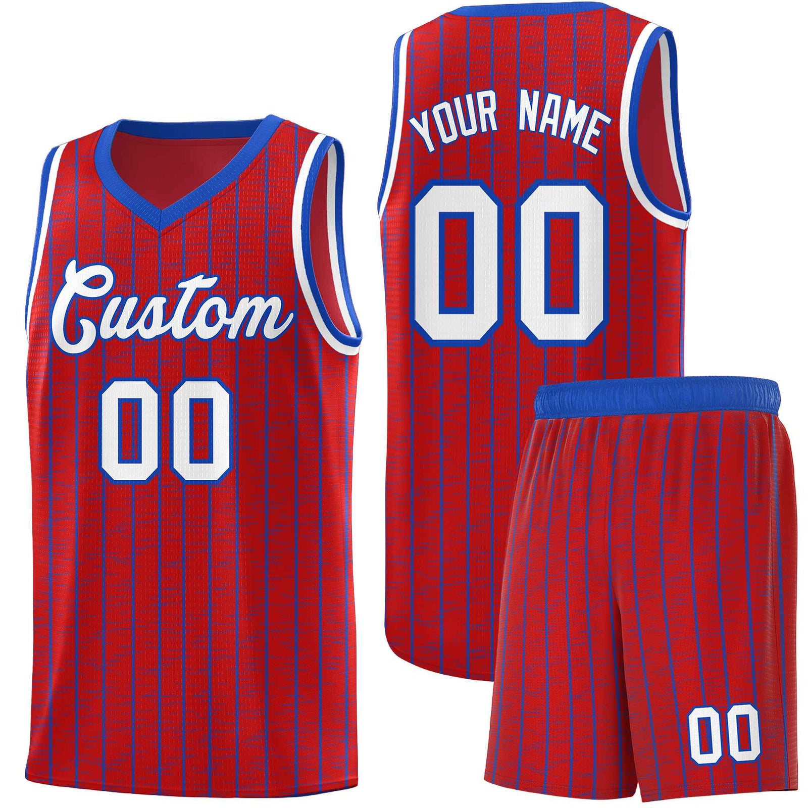 Custom Red Custom Gray Pinstripe Retro Sets Uniform Basketball Jersey