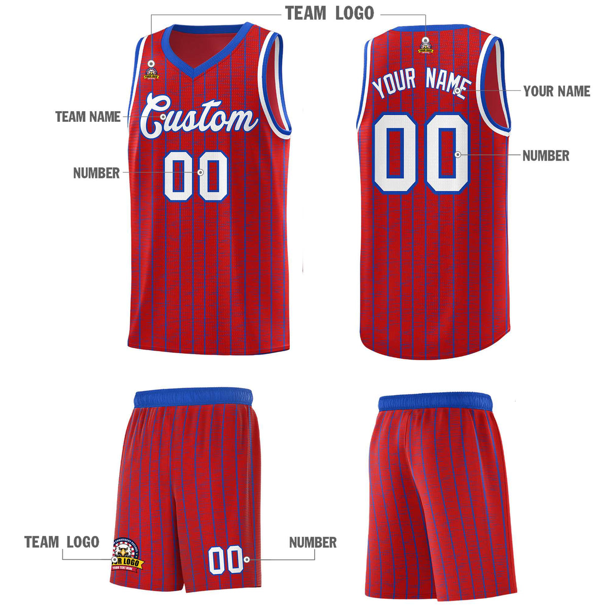 Custom Red Custom Gray Pinstripe Retro Sets Uniform Basketball Jersey