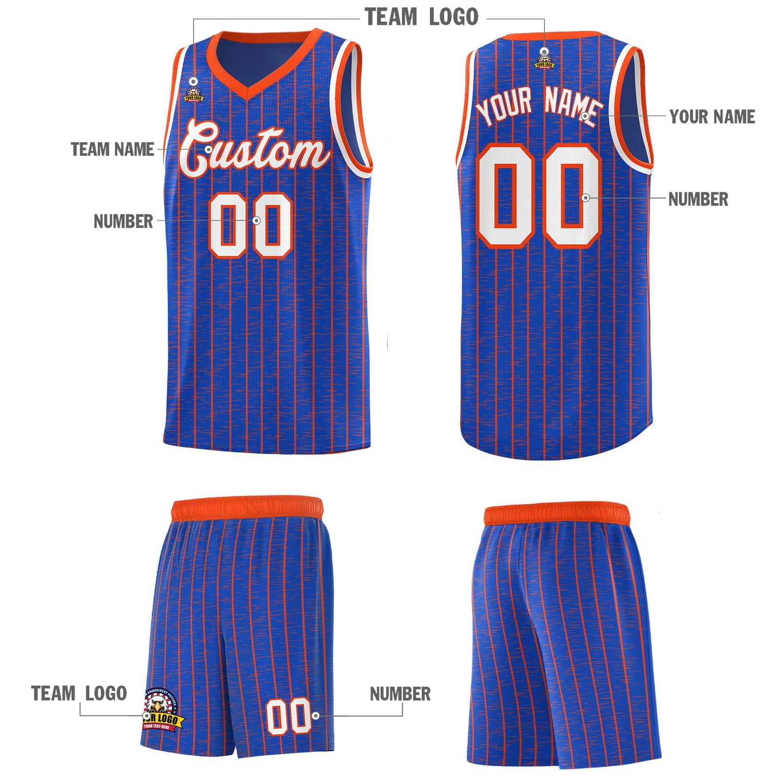Custom Royal Blue Custom Gray Pinstripe Retro Sets Uniform Basketball Jersey
