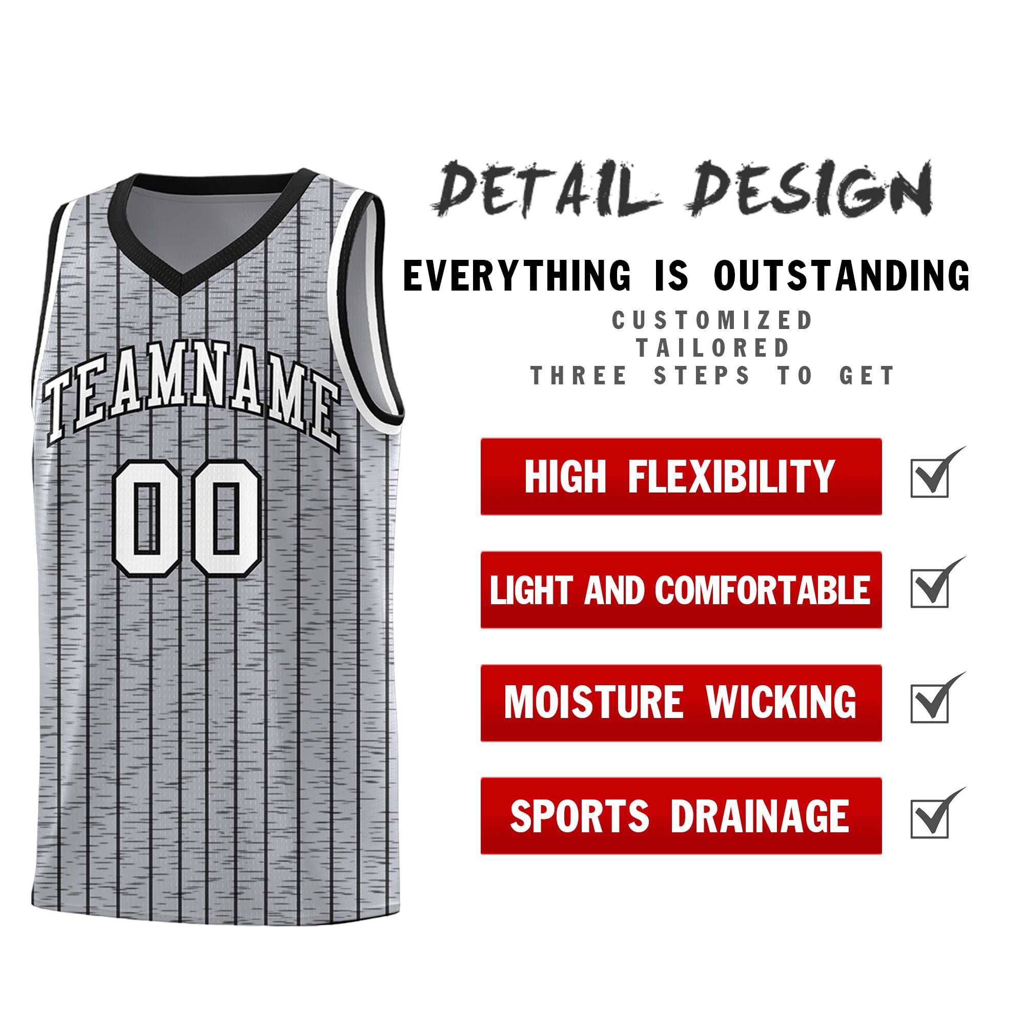 Custom Gray Custom Gray Pinstripe Retro Sets Uniform Basketball Jersey