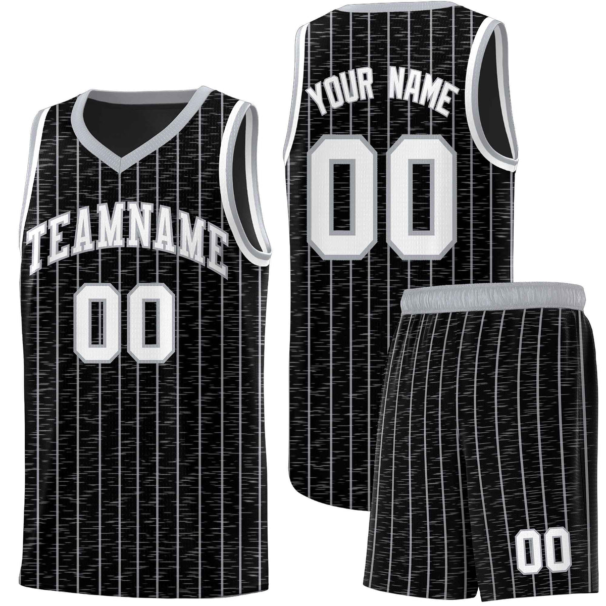 Custom Black Custom Gray Pinstripe Retro Sets Uniform Basketball Jersey