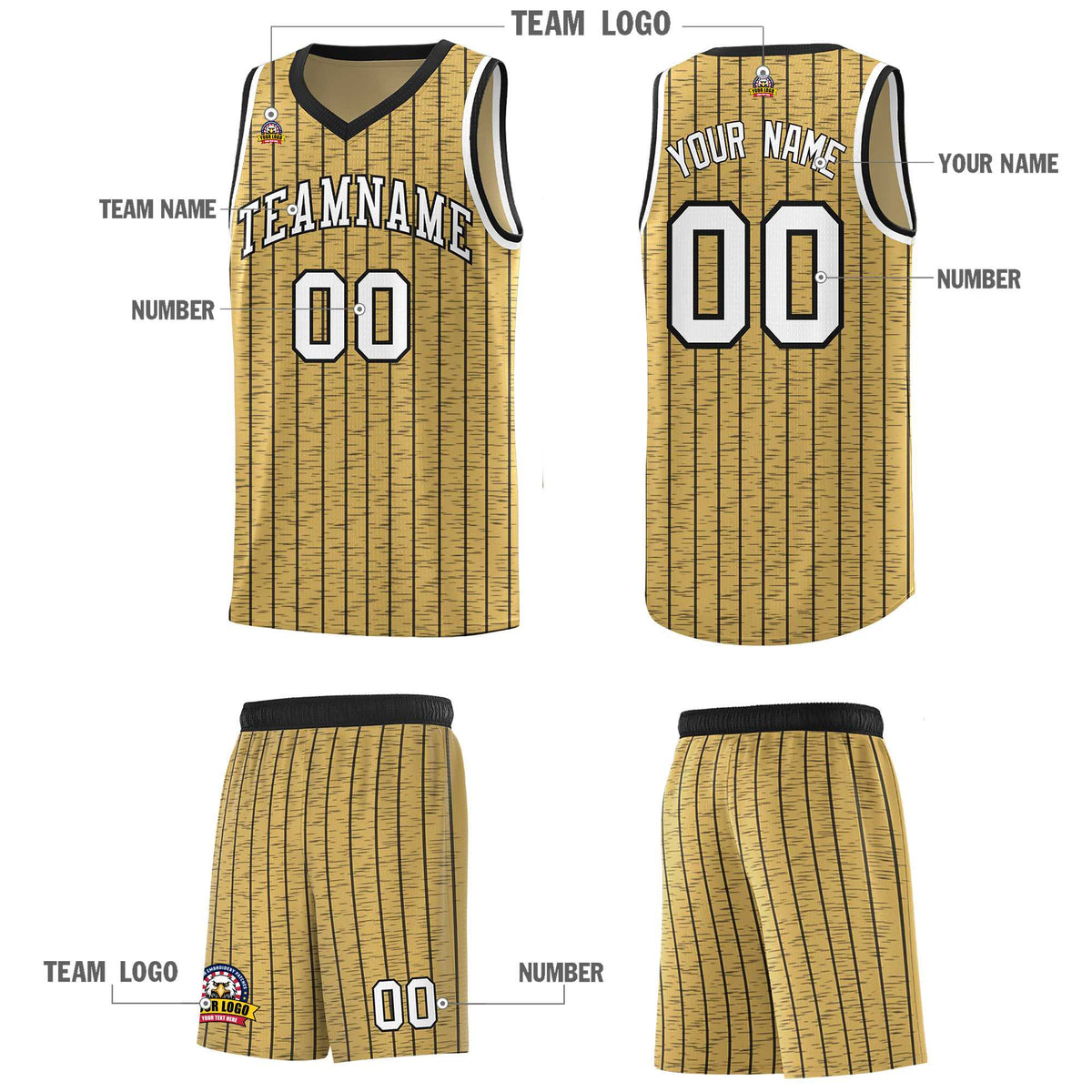 Custom Old Gold Custom Gray Pinstripe Retro Sets Uniform Basketball Jersey