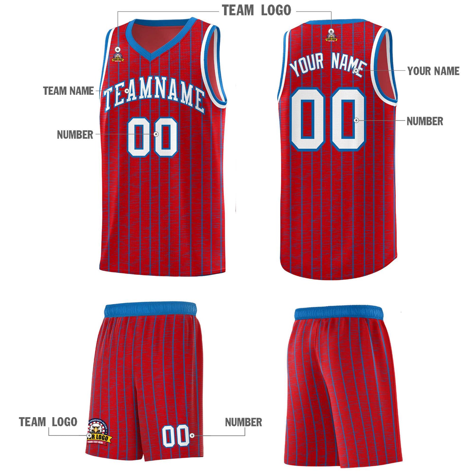Custom Red Custom Gray Pinstripe Retro Sets Uniform Basketball Jersey