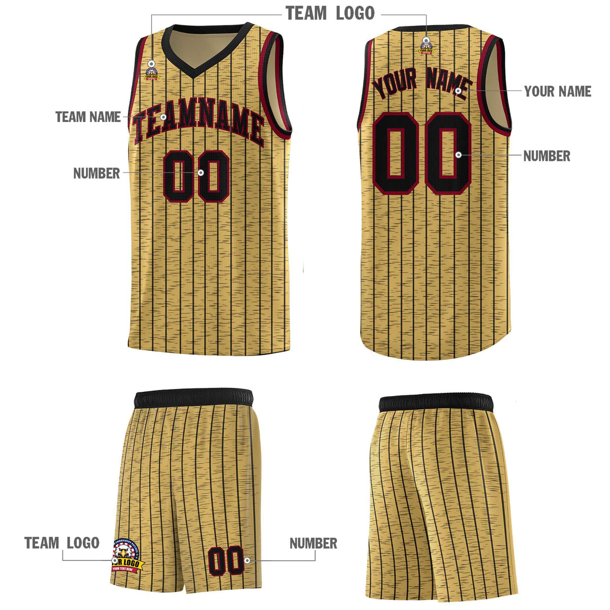 Custom Old Gold Custom Gray Pinstripe Retro Sets Uniform Basketball Jersey