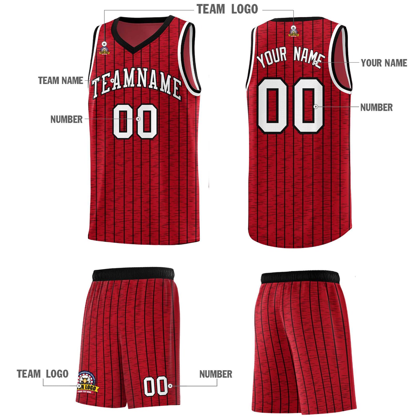 Custom Red Custom Gray Pinstripe Retro Sets Uniform Basketball Jersey