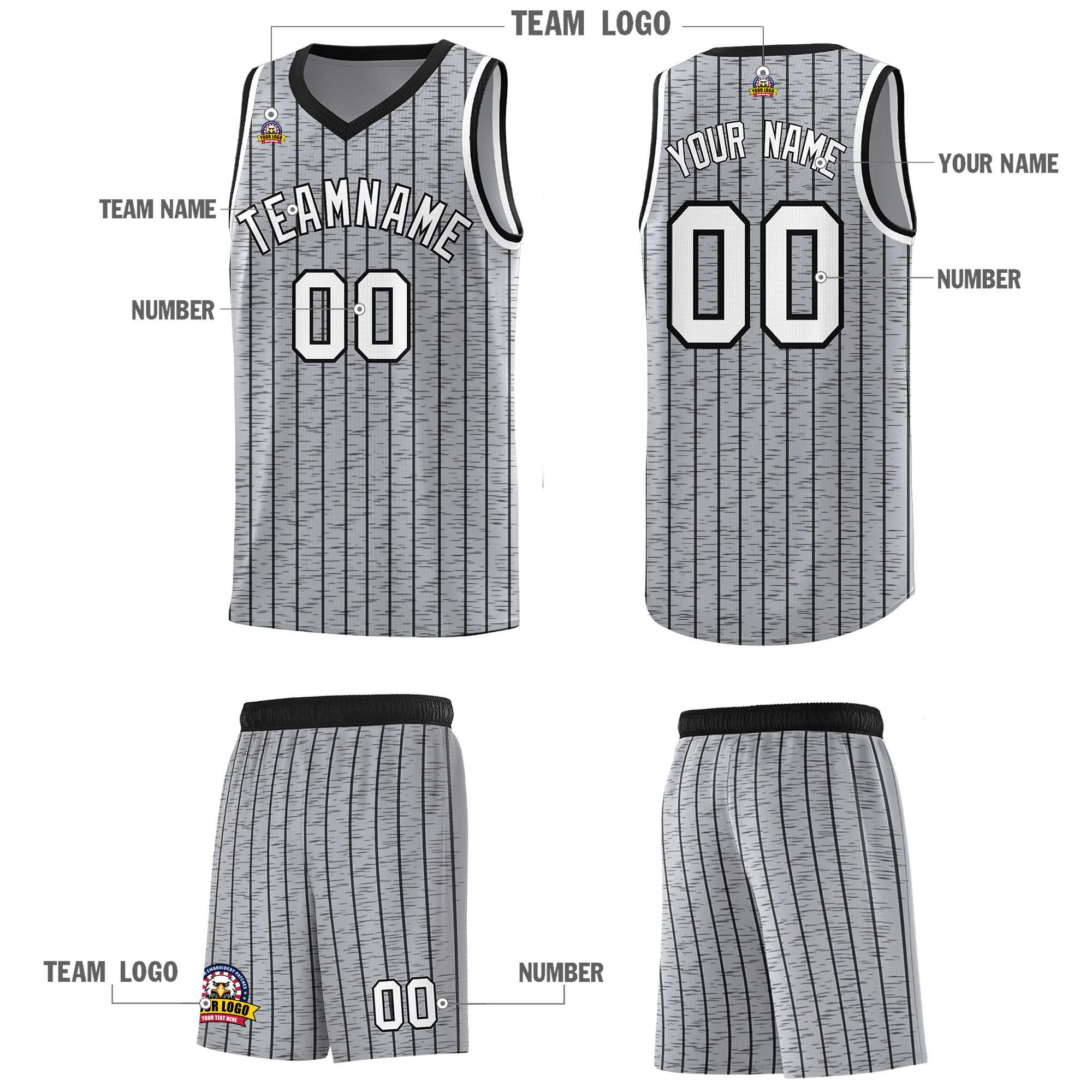 Custom Gray Custom Gray Pinstripe Retro Sets Uniform Basketball Jersey