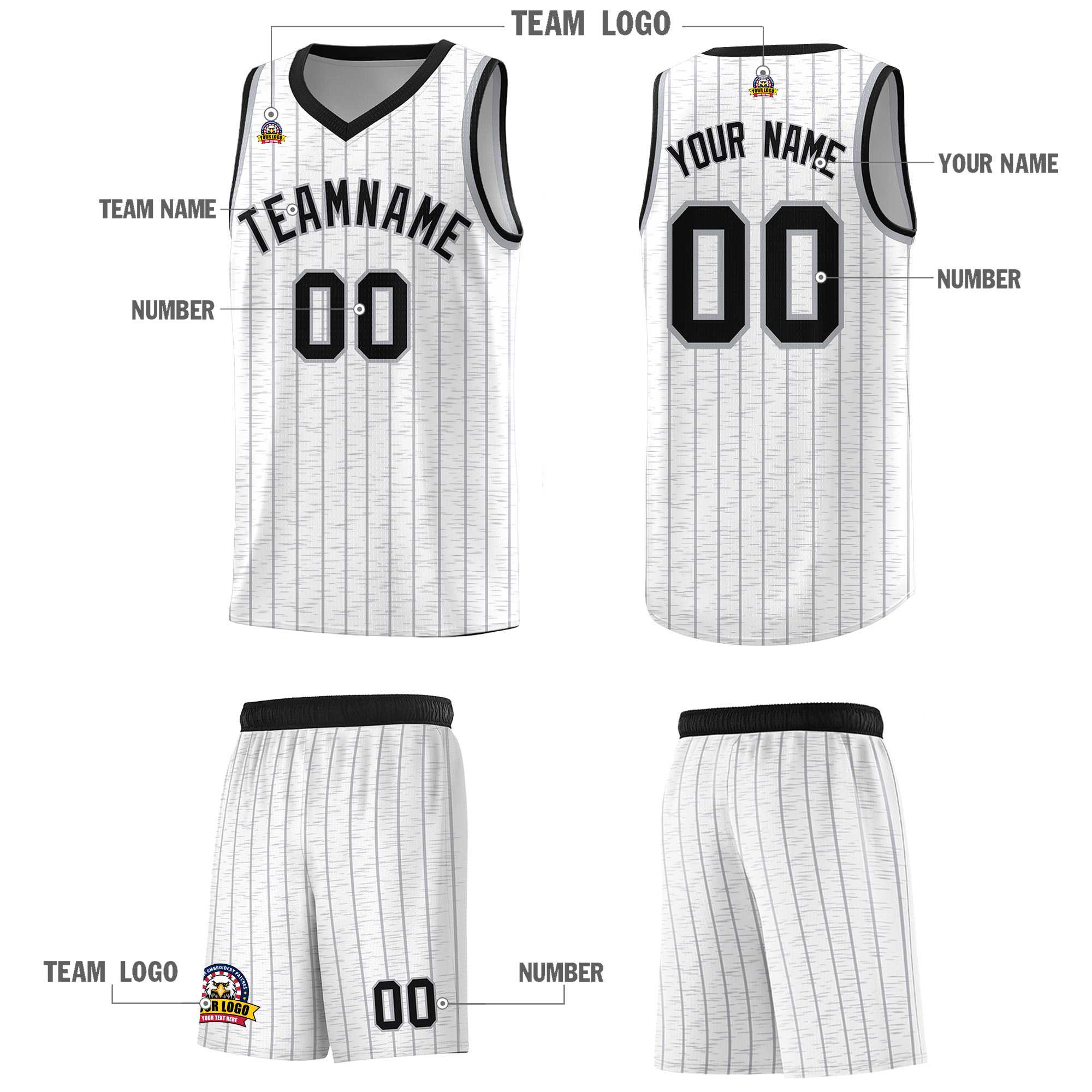 Custom White Custom Gray Pinstripe Retro Sets Uniform Basketball Jersey