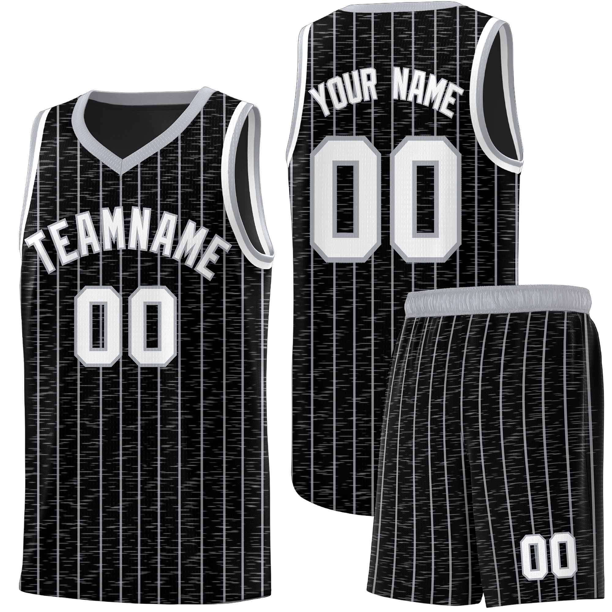 Custom Black Custom Gray Pinstripe Retro Sets Uniform Basketball Jersey