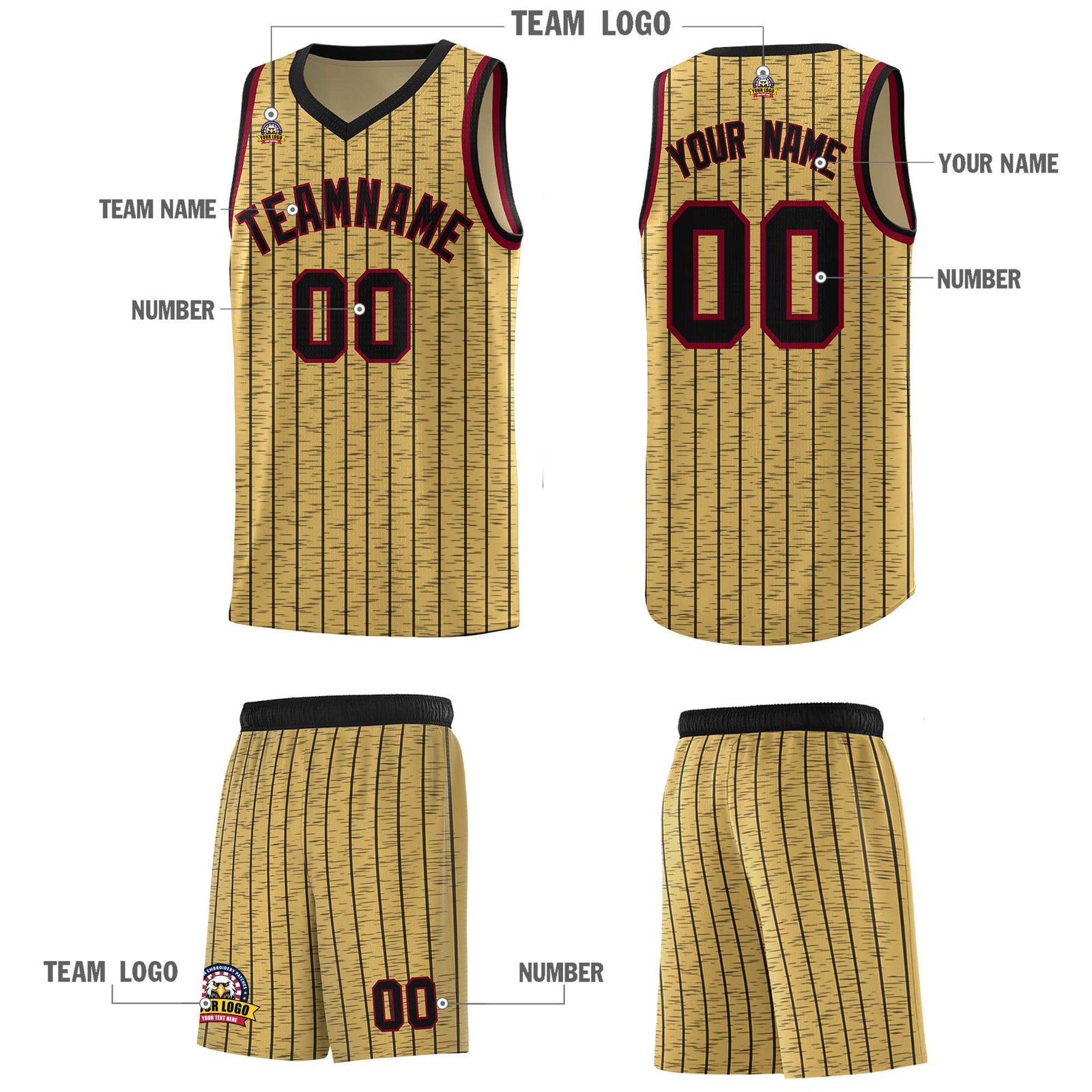 Custom Old Gold Custom Gray Pinstripe Retro Sets Uniform Basketball Jersey