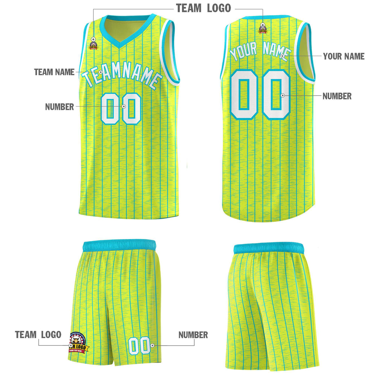 Custom Fluorescent Green Custom Gray Pinstripe Retro Sets Uniform Basketball Jersey