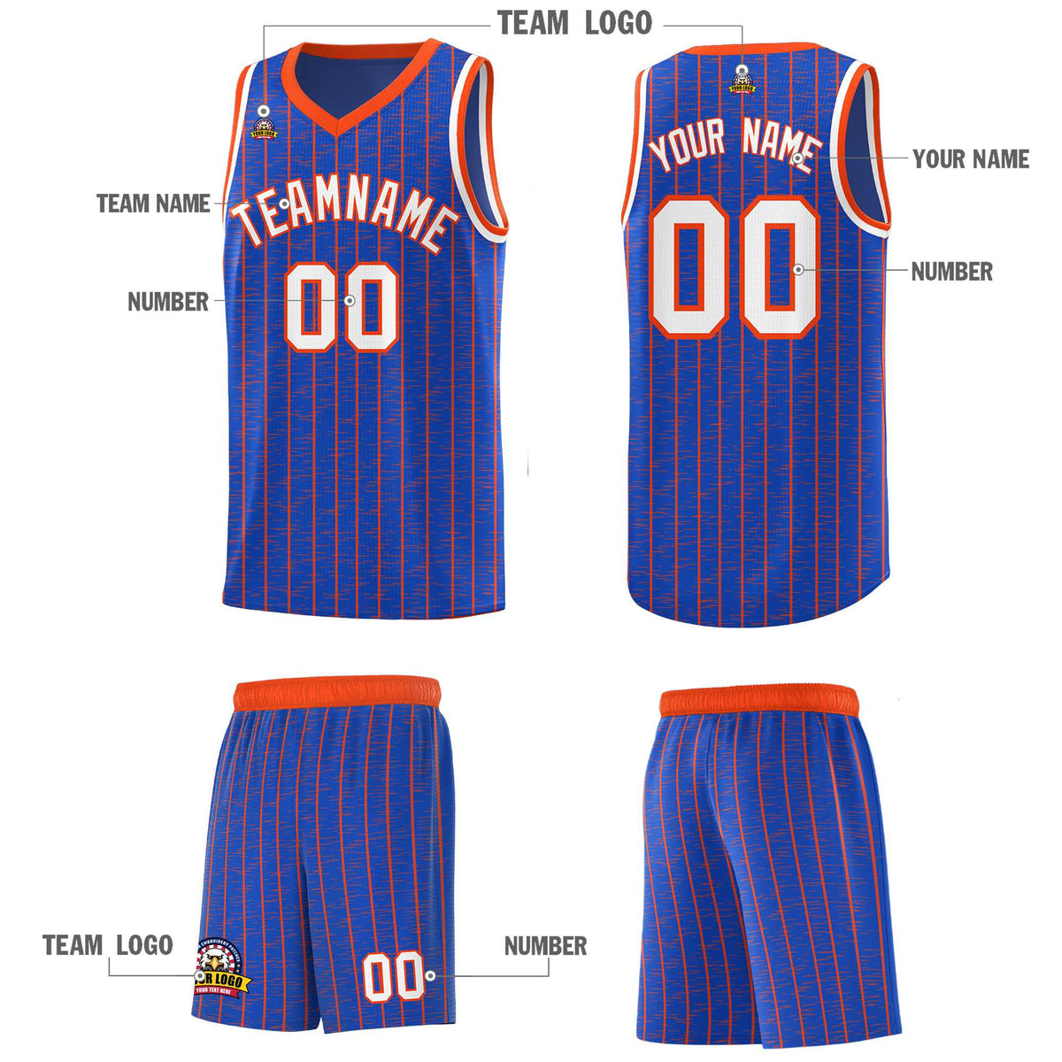 Custom Royal Blue Custom Gray Pinstripe Retro Sets Uniform Basketball Jersey