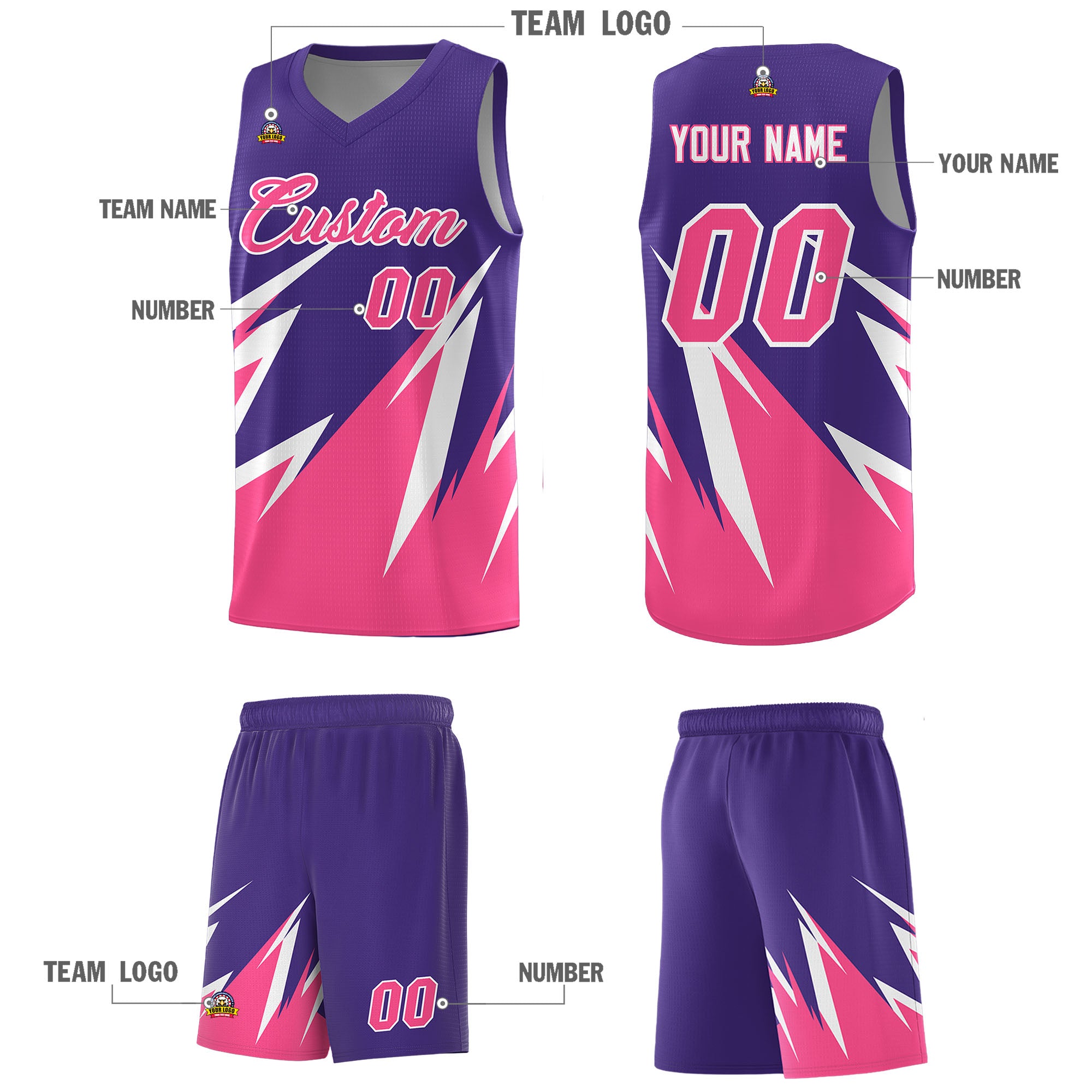 Custom Purple Abstract Mountain Pattern Sports Uniform Basketball Jersey