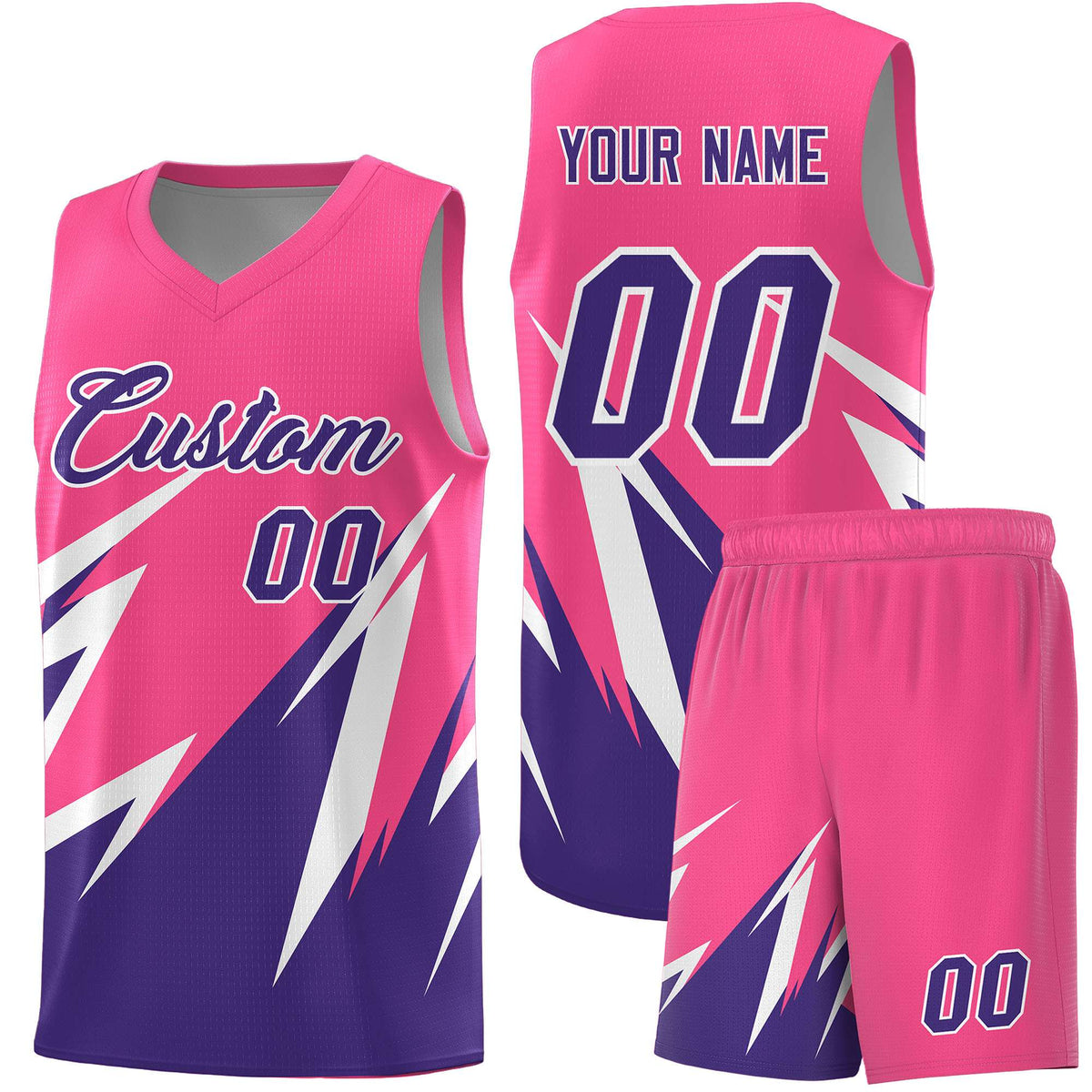 Custom Pink Abstract Mountain Pattern Sports Uniform Basketball Jersey