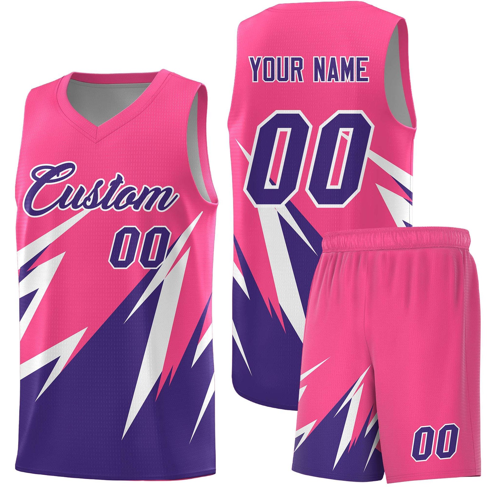 Custom Pink Abstract Mountain Pattern Sports Uniform Basketball Jersey