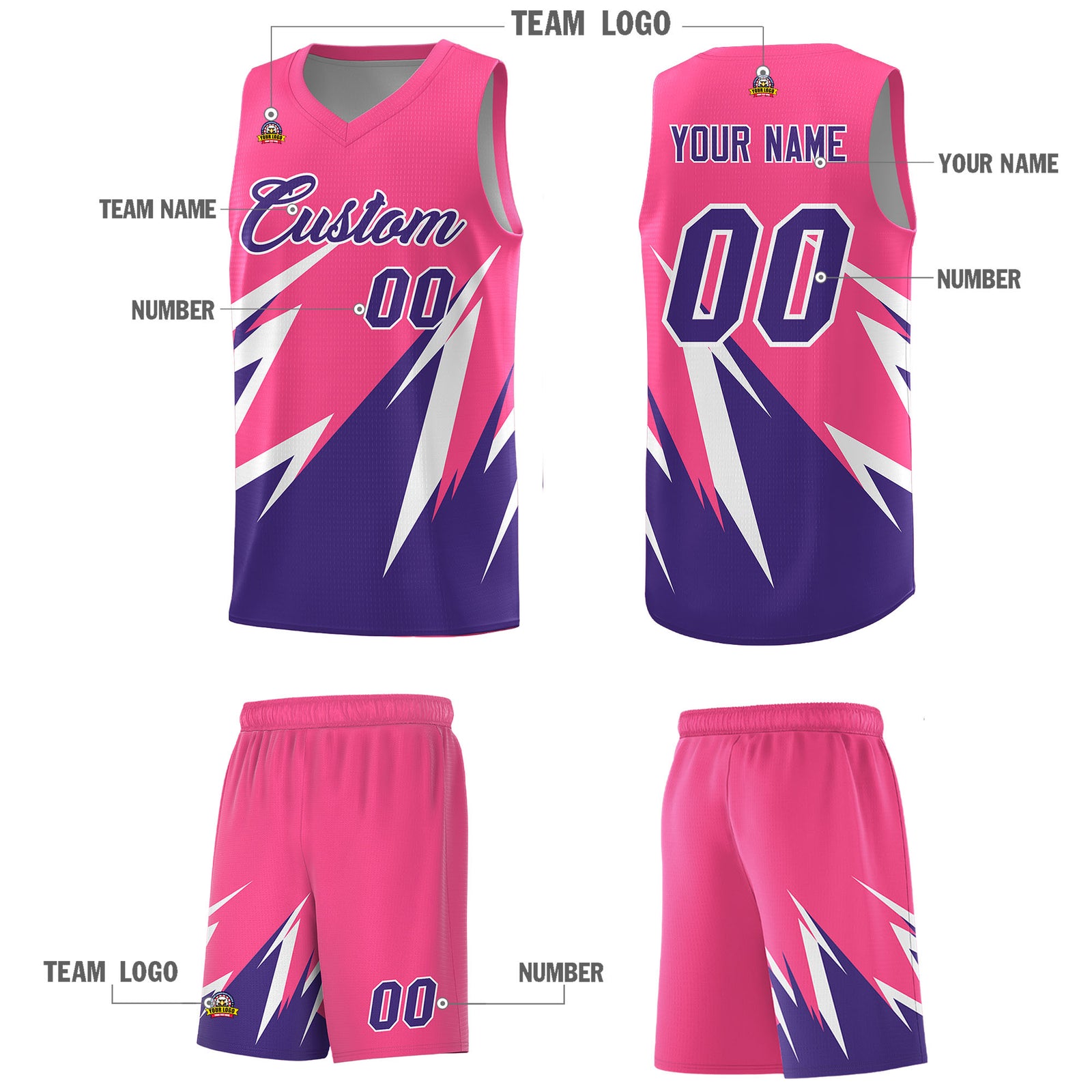 Custom Pink Abstract Mountain Pattern Sports Uniform Basketball Jersey