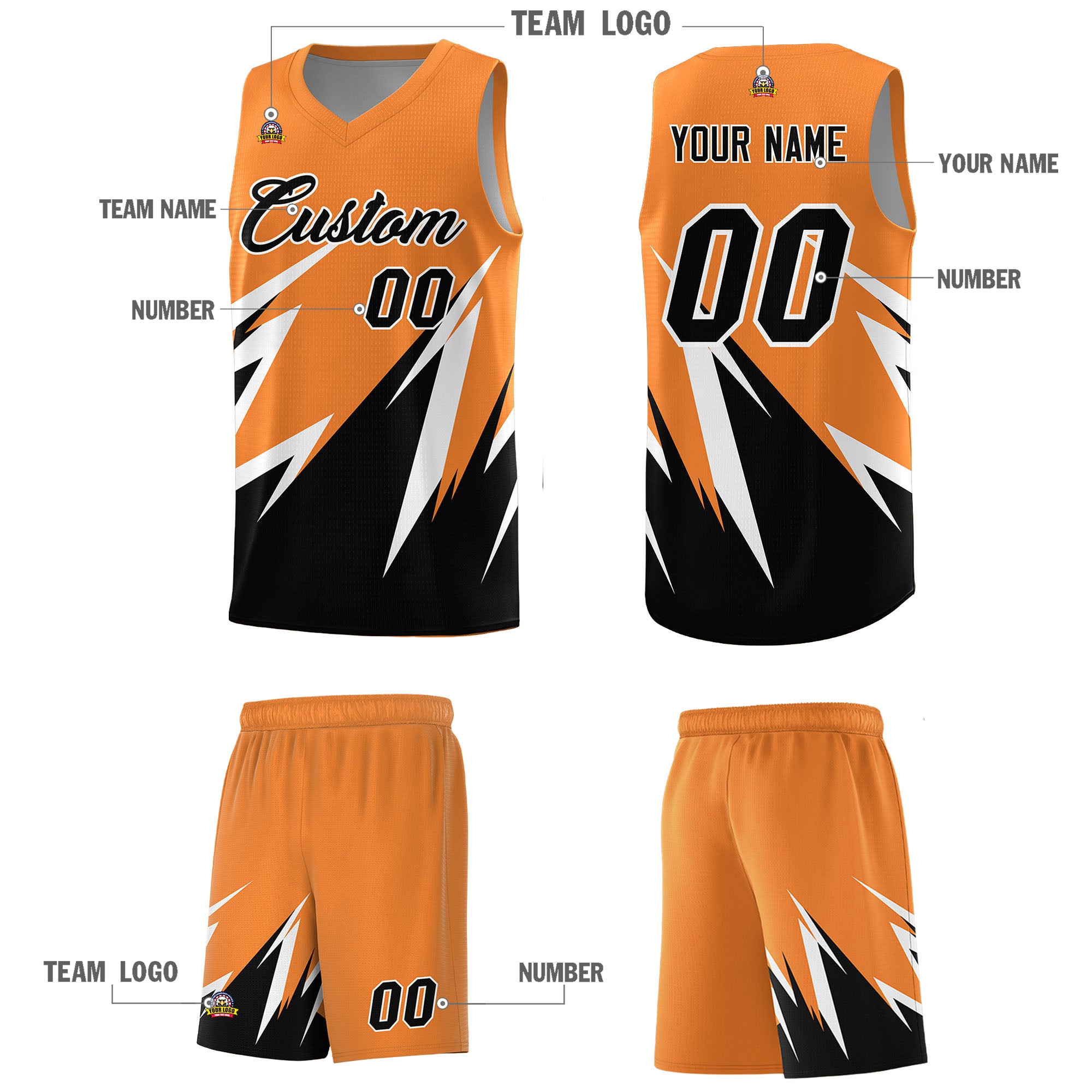 Custom Gold Orange Abstract Mountain Pattern Sports Uniform Basketball Jersey