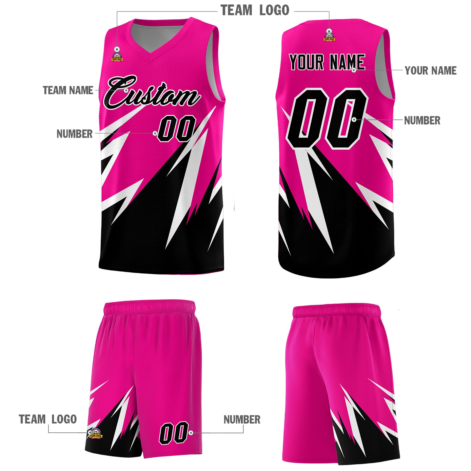 Custom Pink Abstract Mountain Pattern Sports Uniform Basketball Jersey