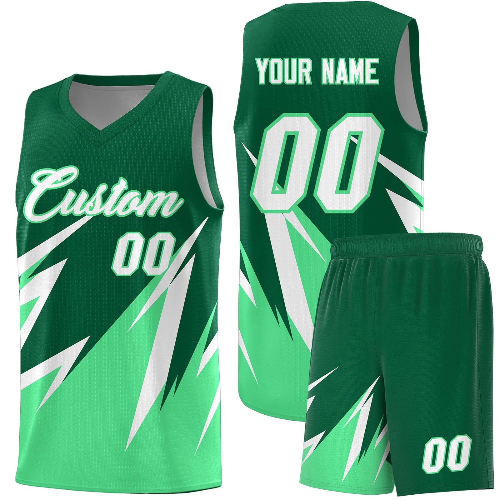 Custom Kelly Green Abstract Mountain Pattern Sports Uniform Basketball Jersey