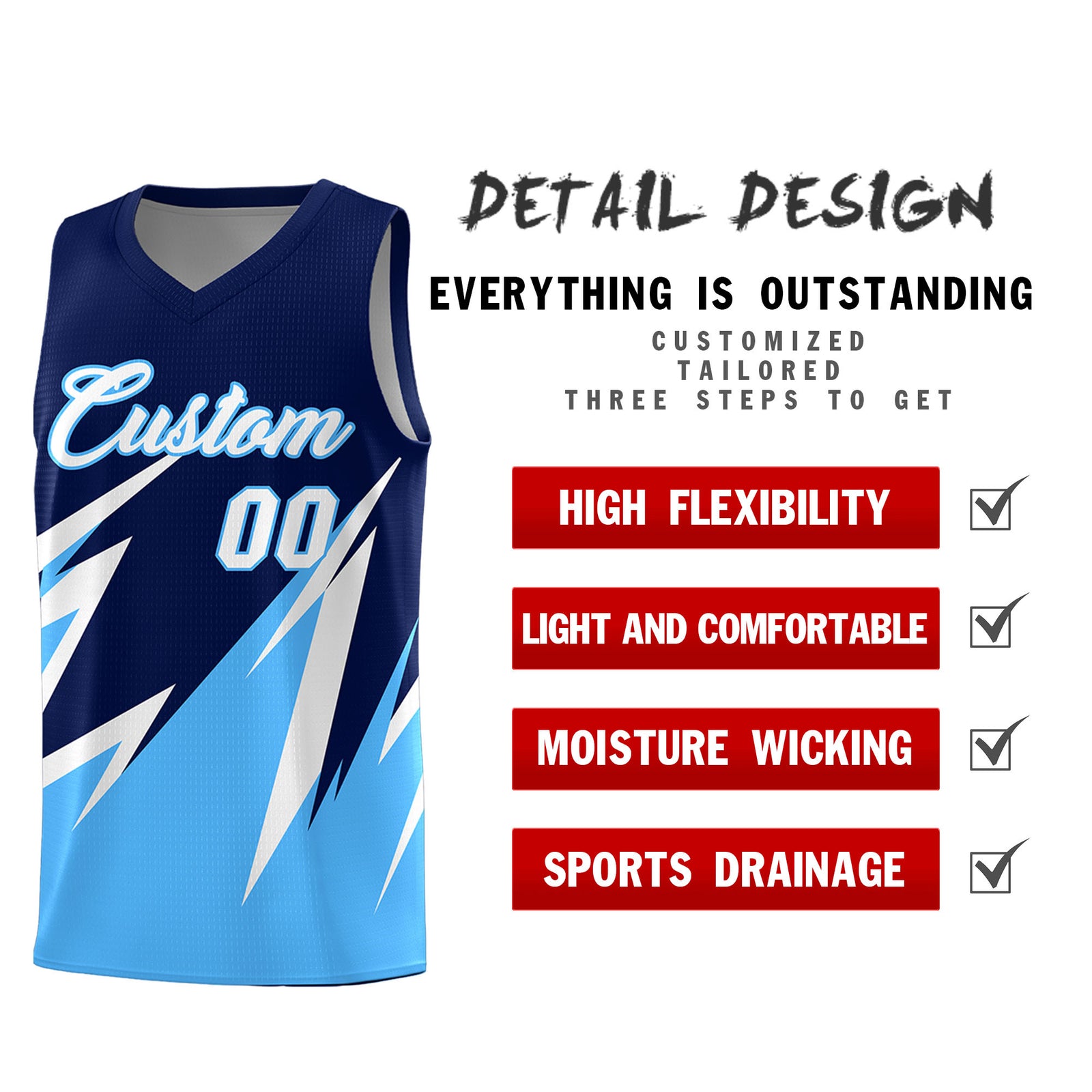 Custom Navy Abstract Mountain Pattern Sports Uniform Basketball Jersey