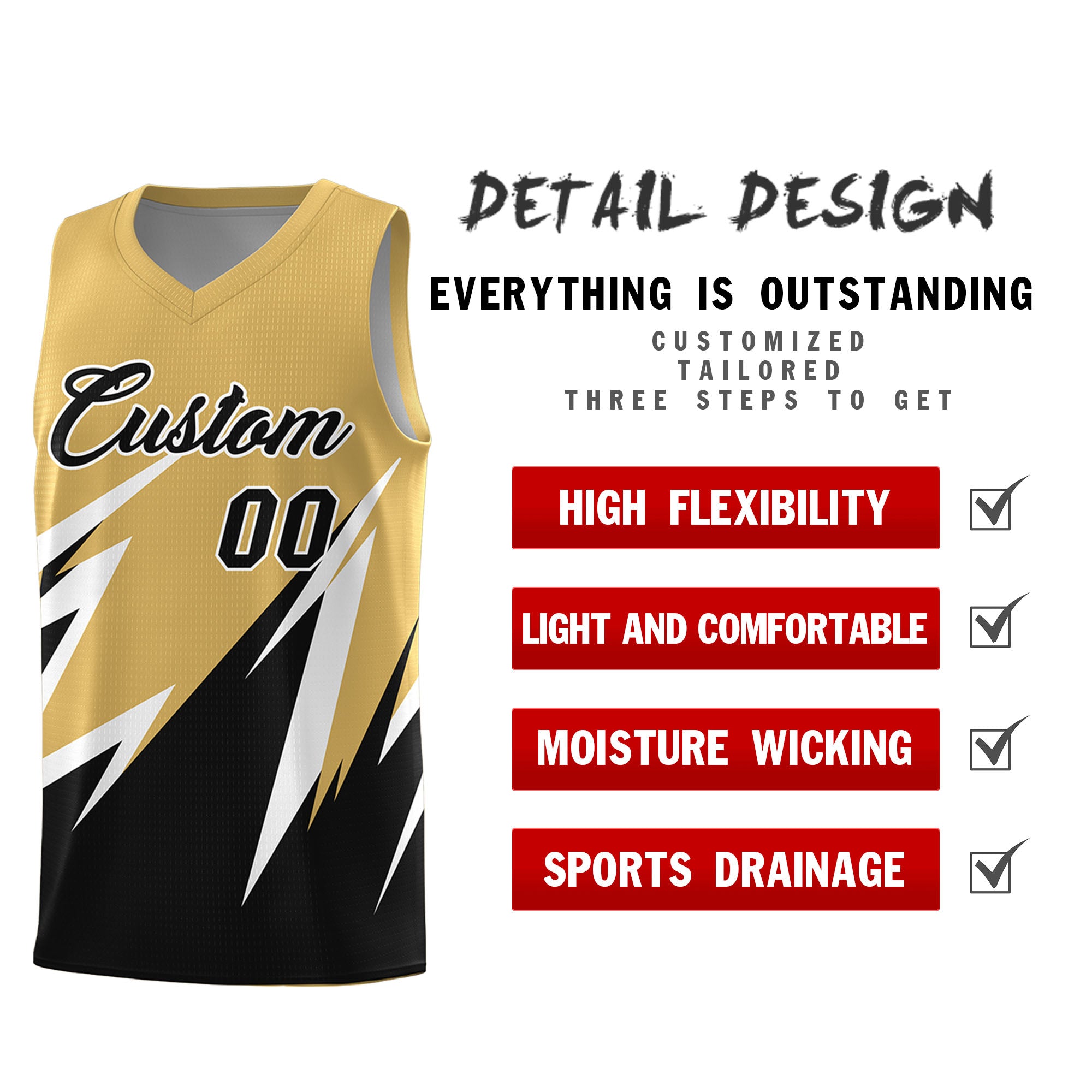 Custom Old Gold Abstract Mountain Pattern Sports Uniform Basketball Jersey