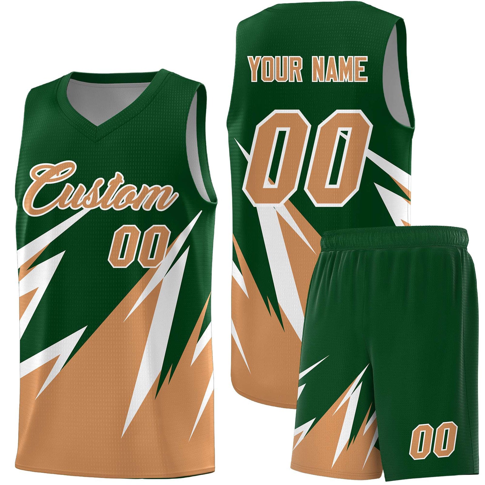 Custom Green Abstract Mountain Pattern Sports Uniform Basketball Jersey
