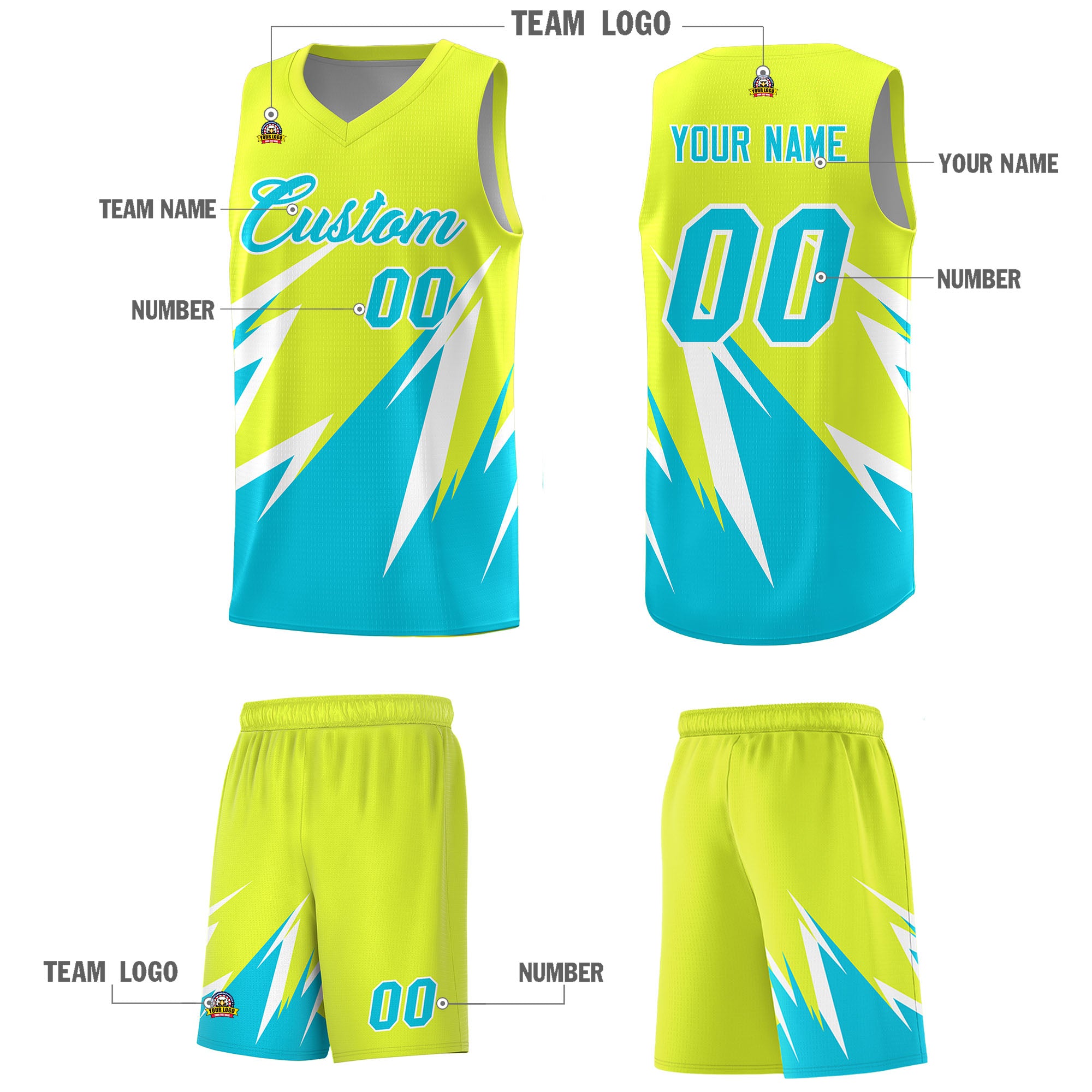 Custom Fluorescent Green Abstract Mountain Pattern Sports Uniform Basketball Jersey