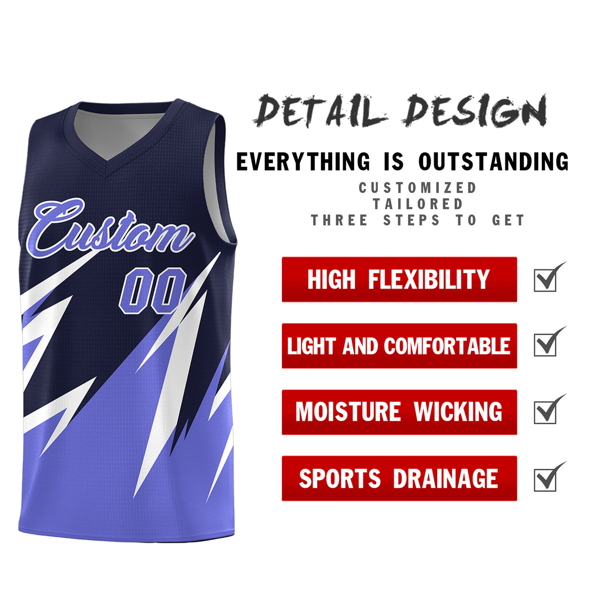 Custom Navy Abstract Mountain Pattern Sports Uniform Basketball Jersey
