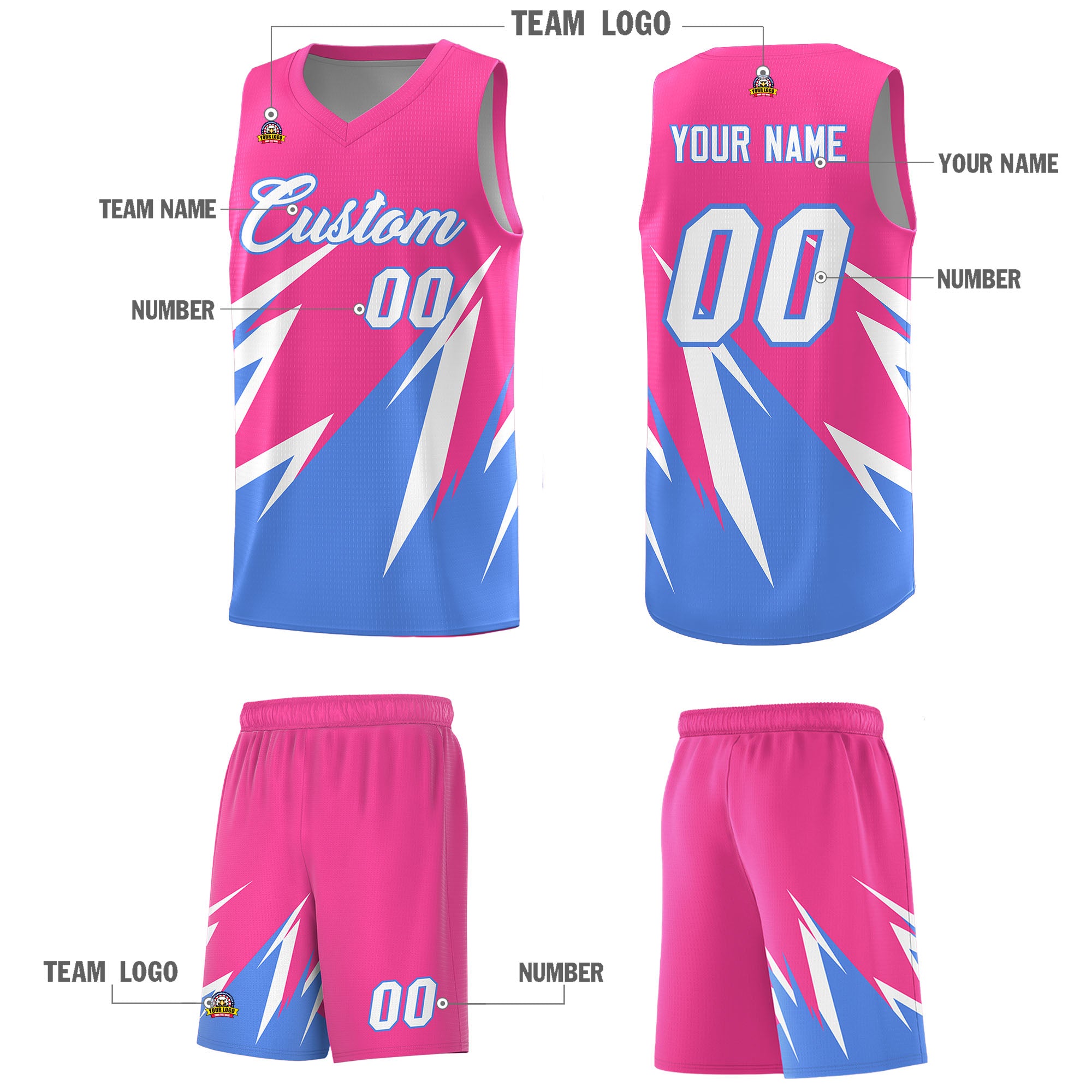 Custom Pink Abstract Mountain Pattern Sports Uniform Basketball Jersey
