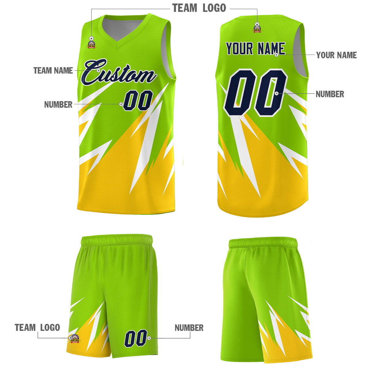 Custom Neon Green Abstract Mountain Pattern Sports Uniform Basketball Jersey