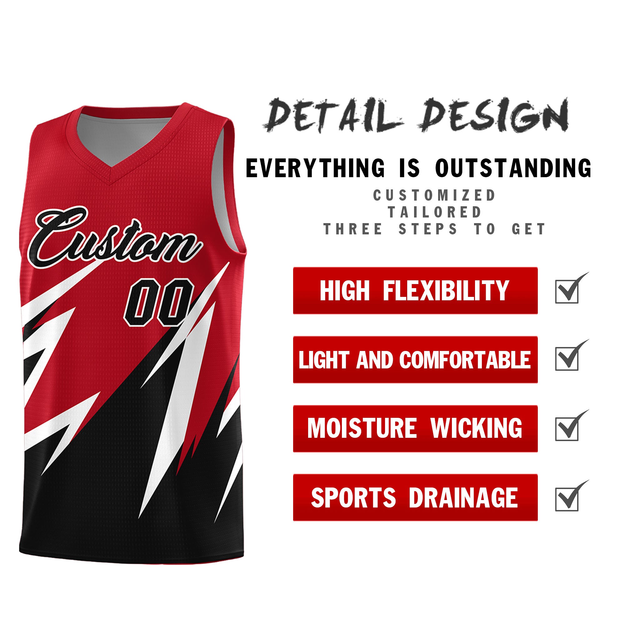 Custom Red Abstract Mountain Pattern Sports Uniform Basketball Jersey