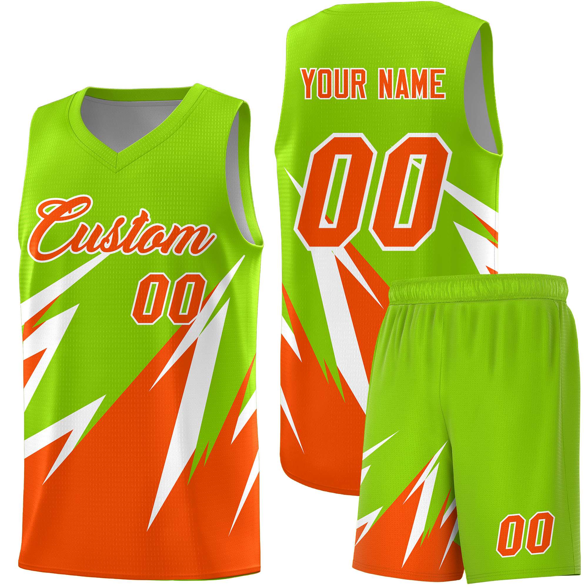 Custom Neon Green Abstract Mountain Pattern Sports Uniform Basketball Jersey