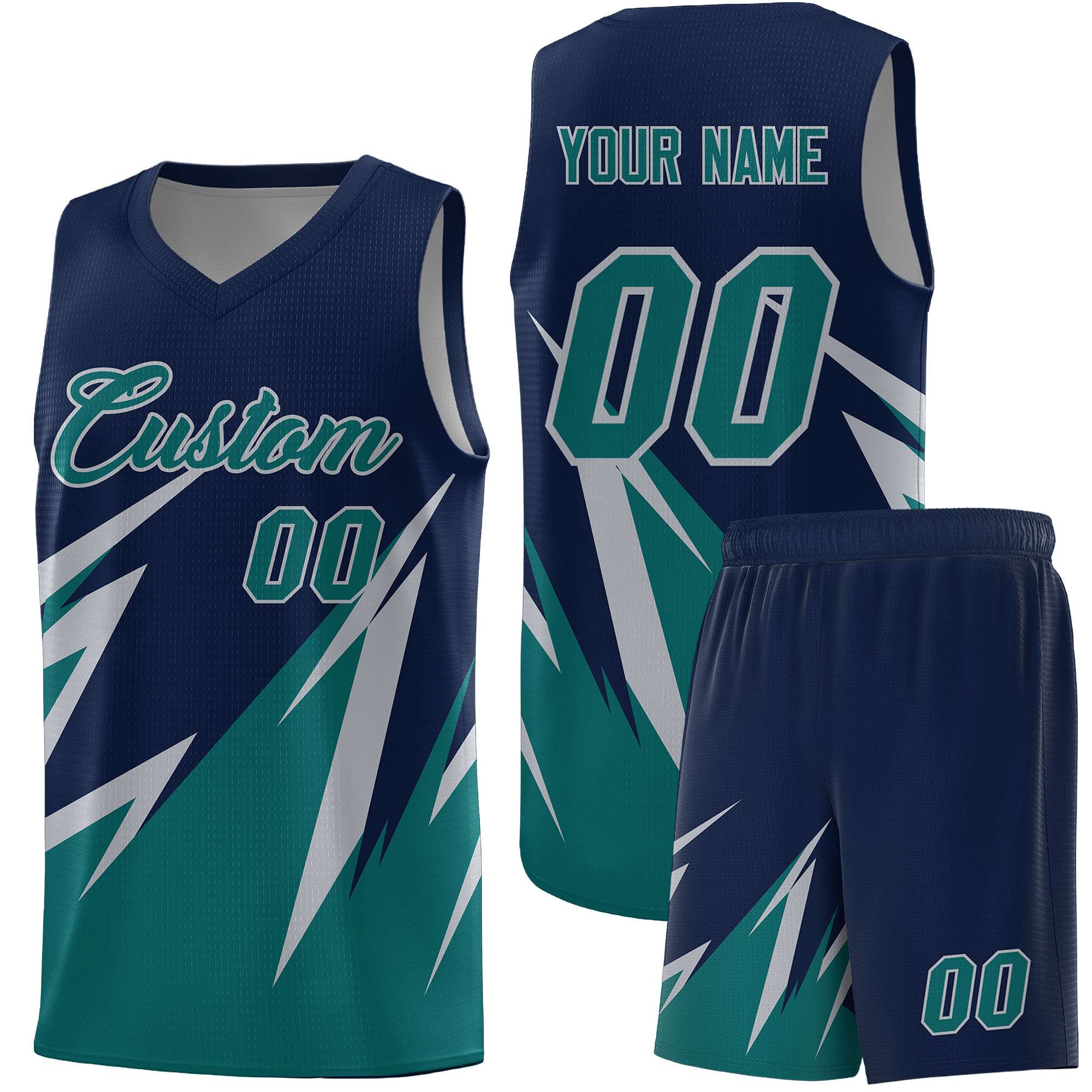 Custom Navy Abstract Mountain Pattern Sports Uniform Basketball Jersey