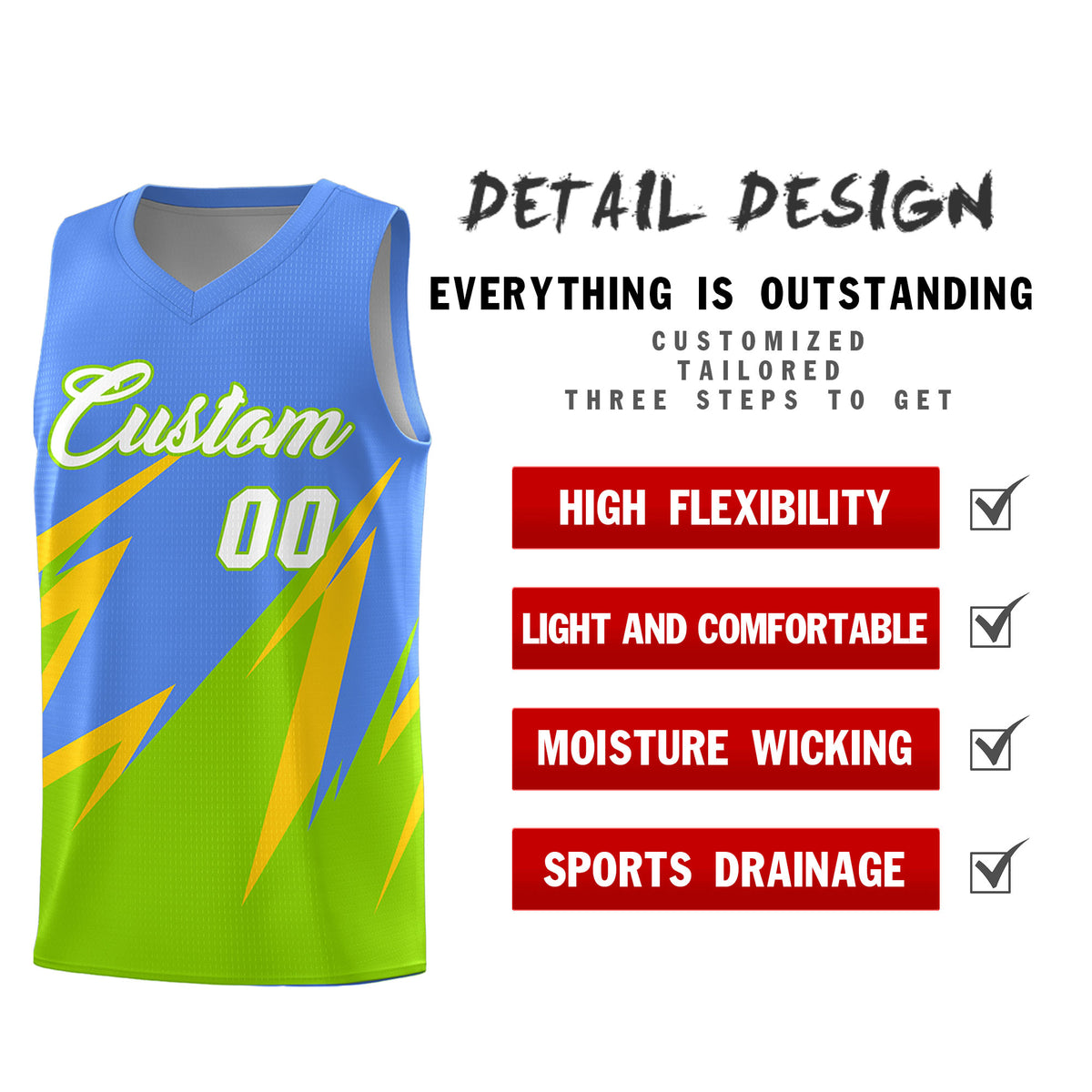 Custom Light Blue Abstract Mountain Pattern Sports Uniform Basketball Jersey