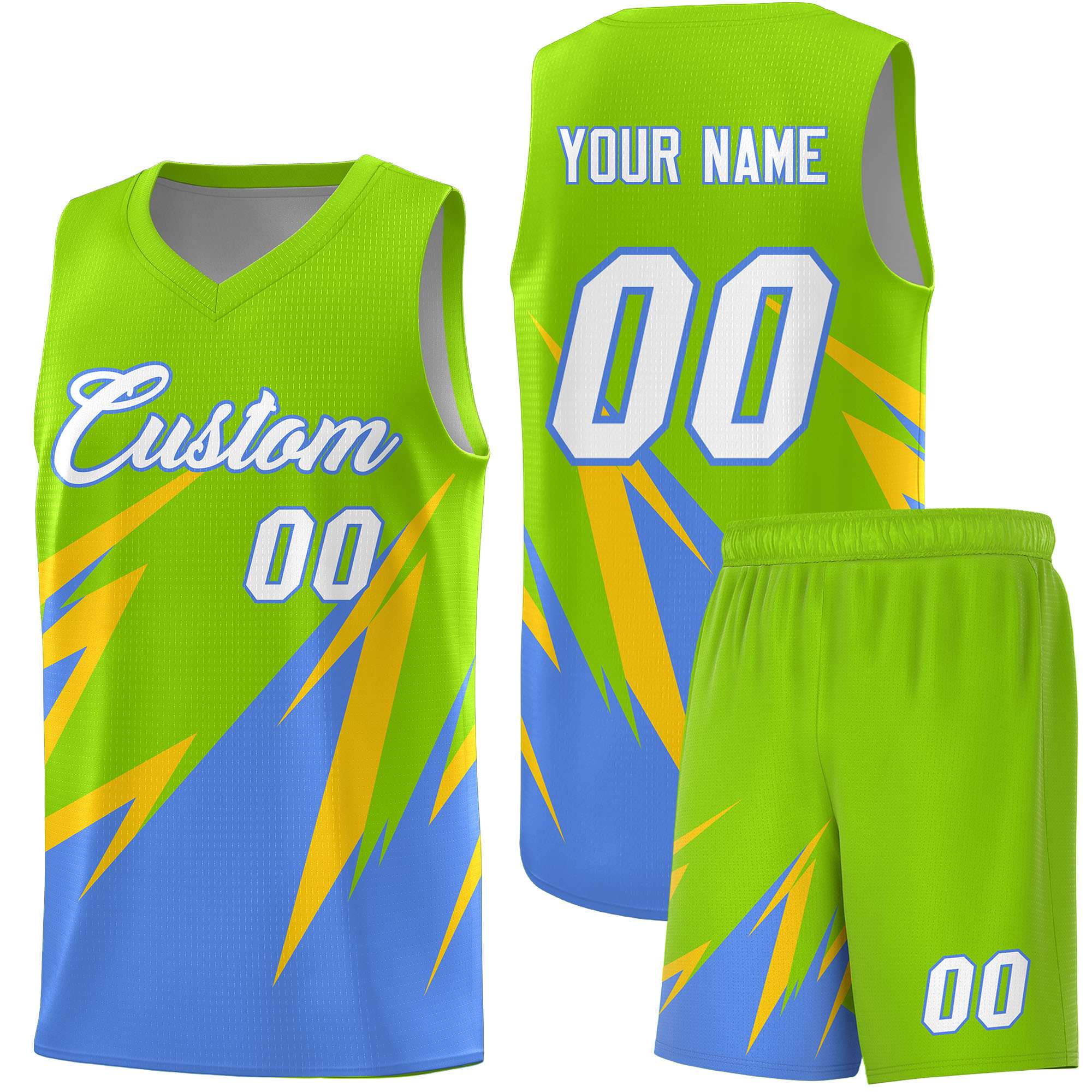 Custom Neon Green Abstract Mountain Pattern Sports Uniform Basketball Jersey