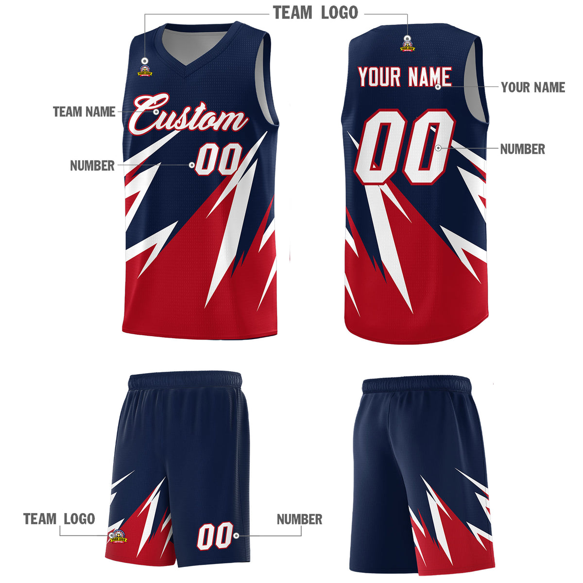 Custom Navy Abstract Mountain Pattern Sports Uniform Basketball Jersey