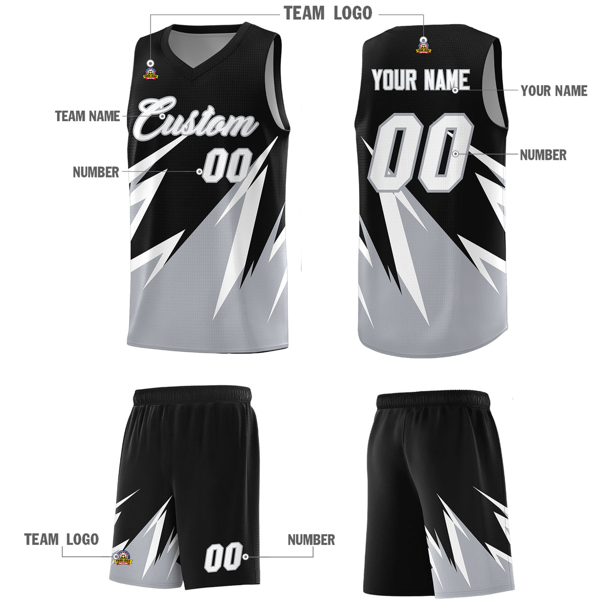 Custom Black Abstract Mountain Pattern Sports Uniform Basketball Jersey