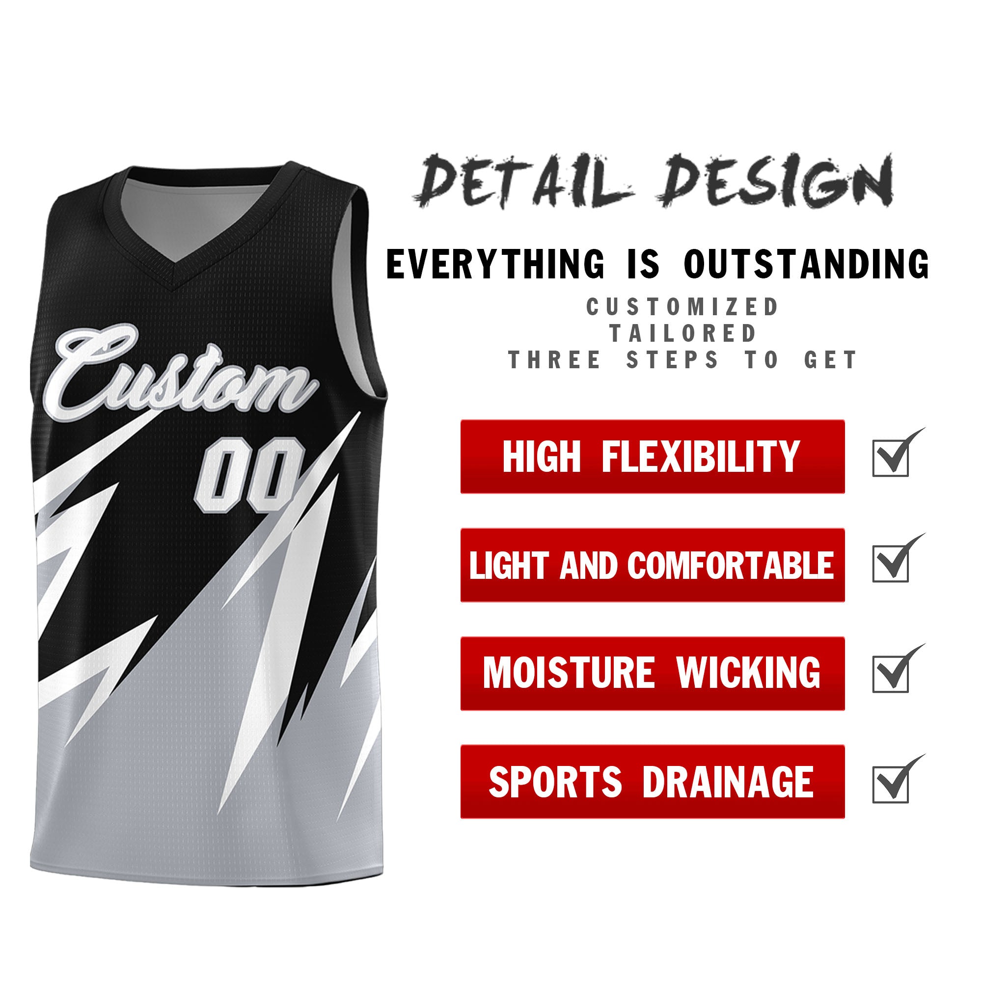 Custom Black Abstract Mountain Pattern Sports Uniform Basketball Jersey