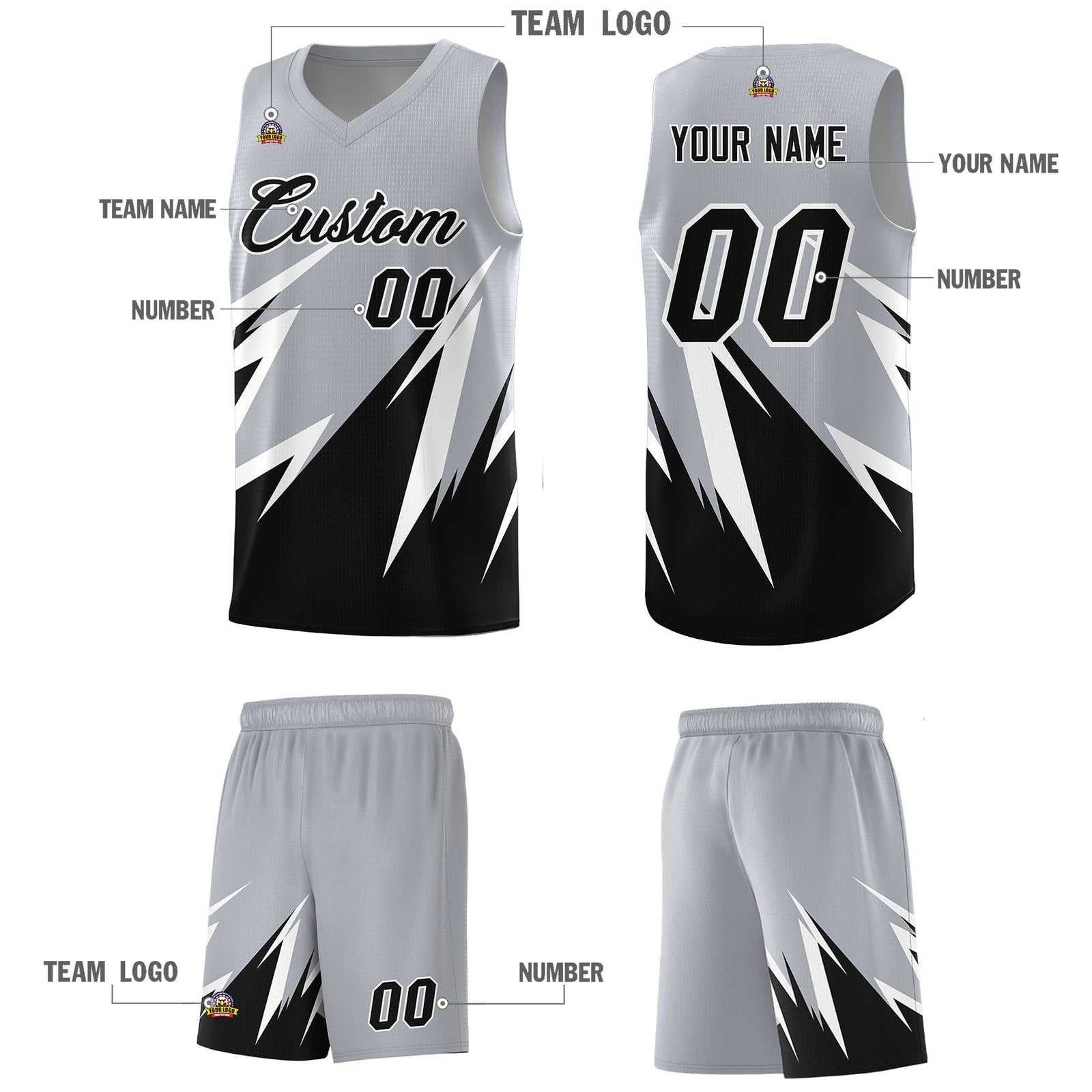 Custom Gray Abstract Mountain Pattern Sports Uniform Basketball Jersey