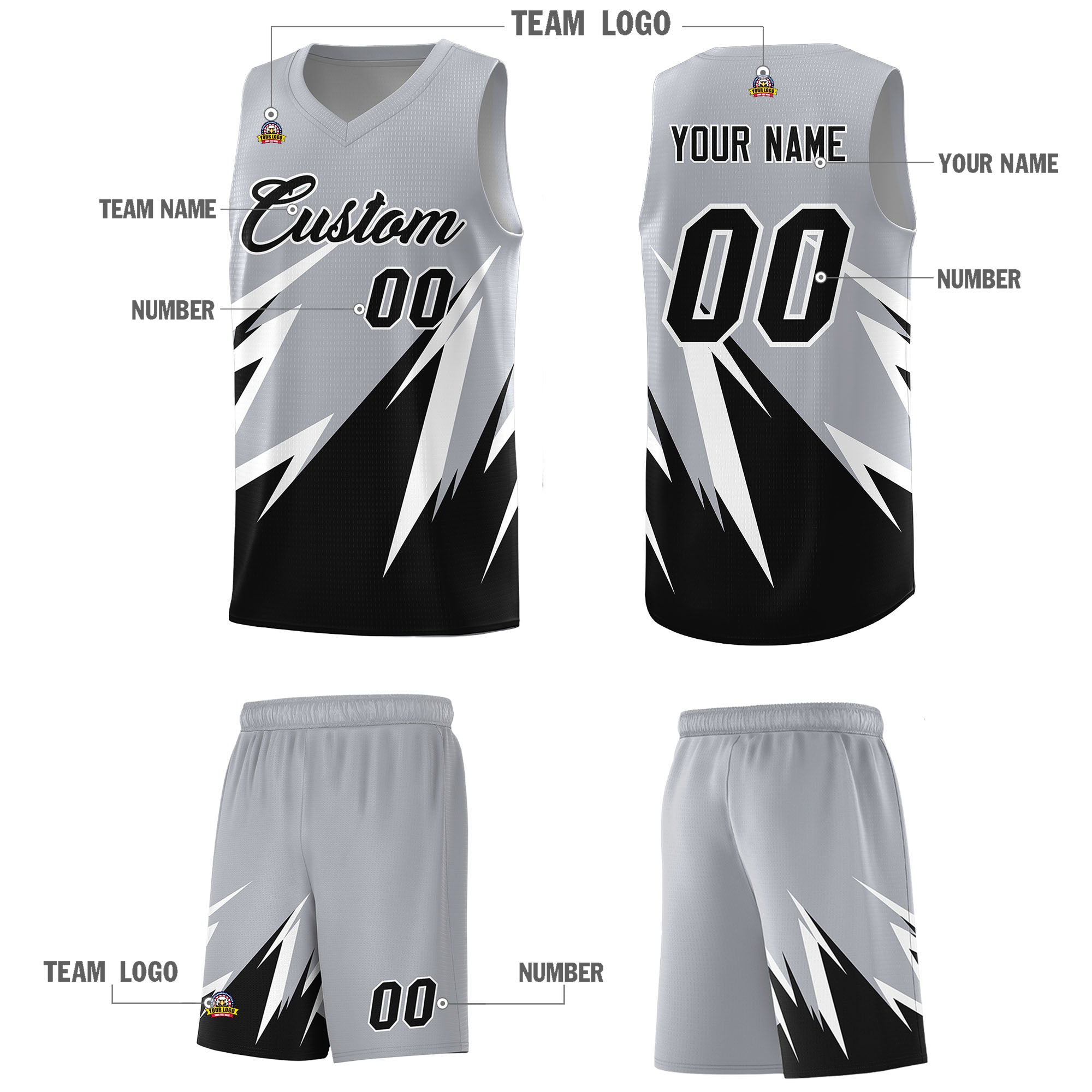 Custom Gray Abstract Mountain Pattern Sports Uniform Basketball Jersey