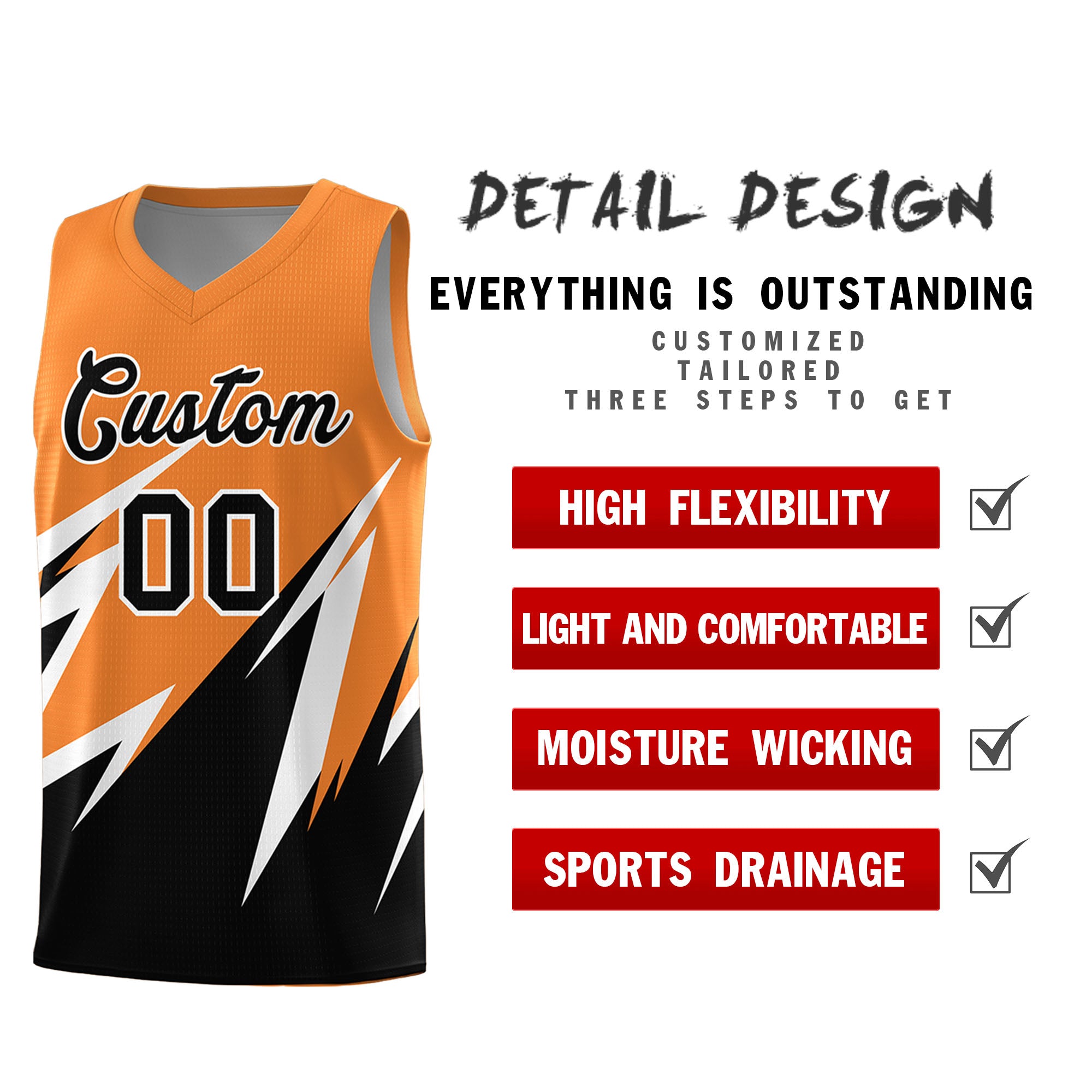Custom Gold Orange Abstract Mountain Pattern Sports Uniform Basketball Jersey