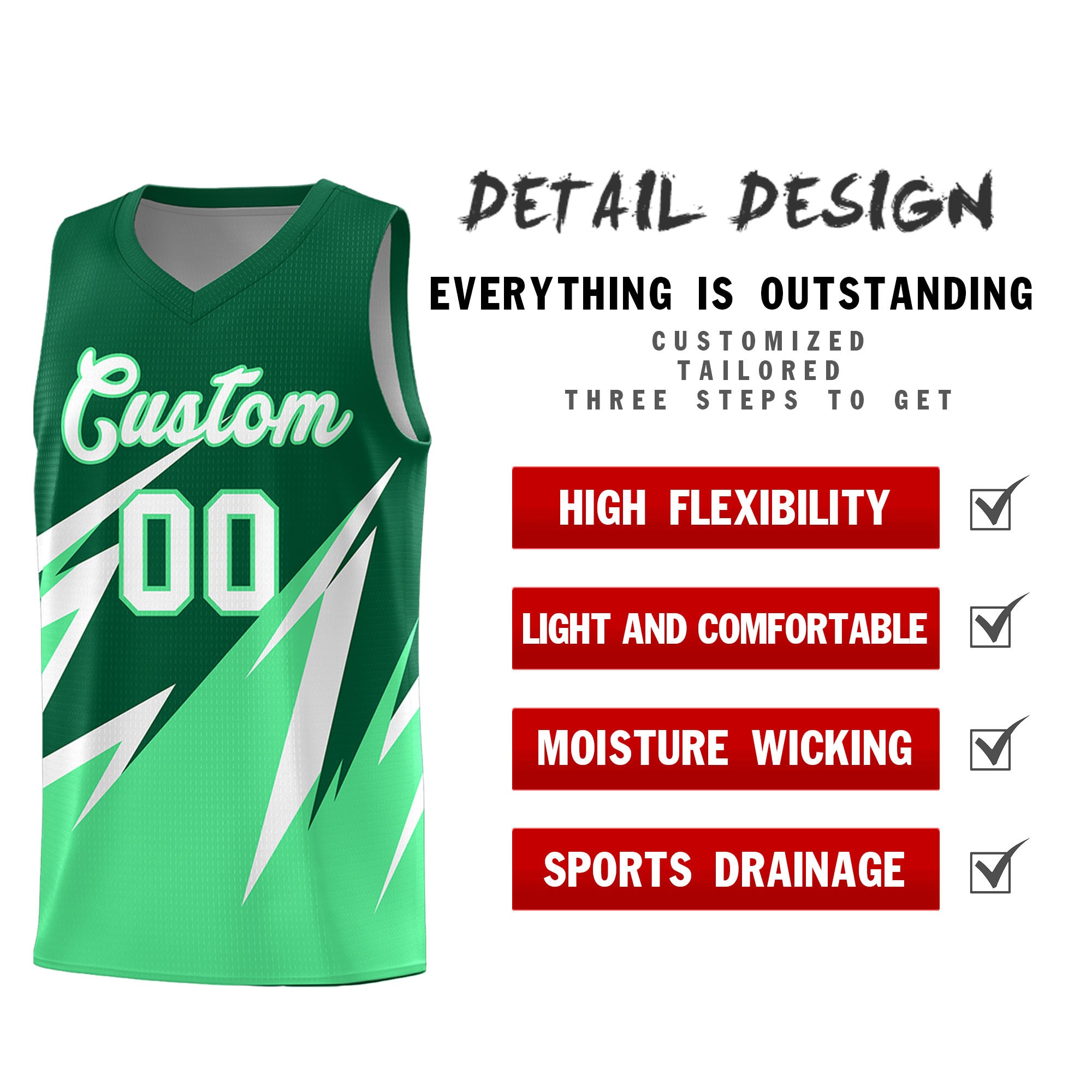 Custom Kelly Green Abstract Mountain Pattern Sports Uniform Basketball Jersey