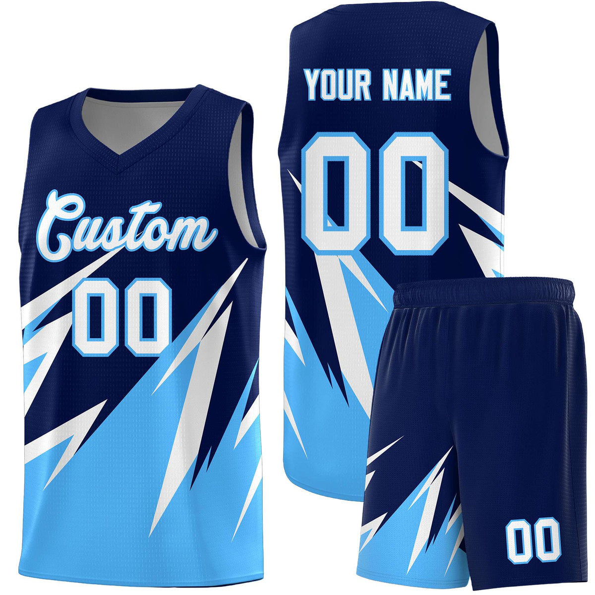 Custom Navy Abstract Mountain Pattern Sports Uniform Basketball Jersey