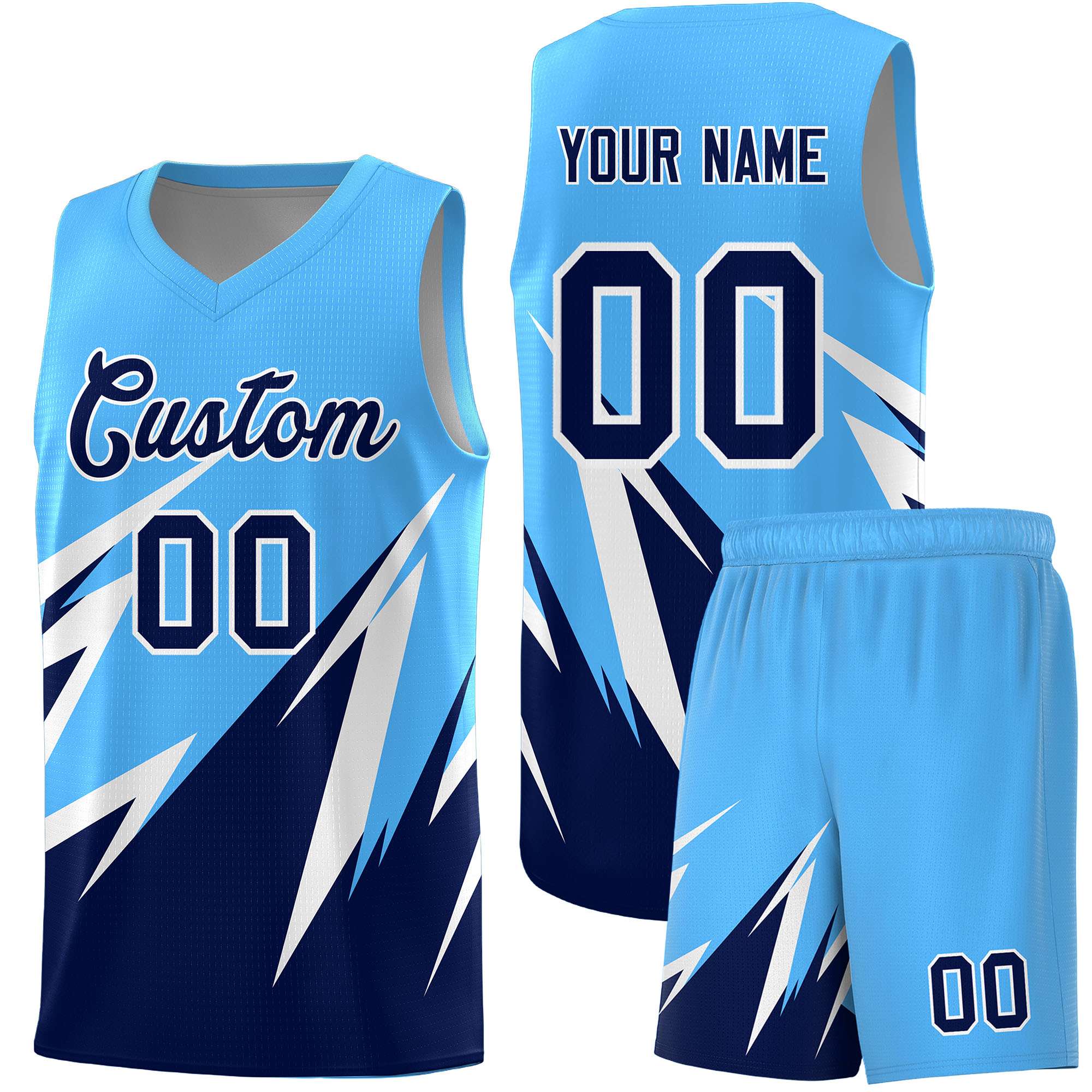 Custom Powder Blue Abstract Mountain Pattern Sports Uniform Basketball Jersey