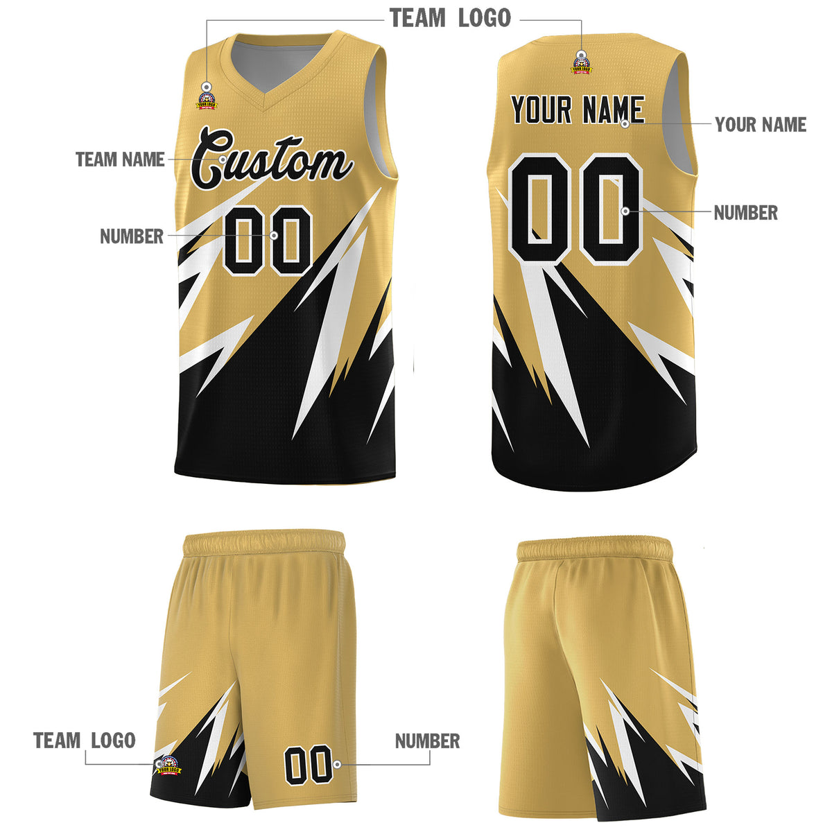 Custom Old Gold Abstract Mountain Pattern Sports Uniform Basketball Jersey