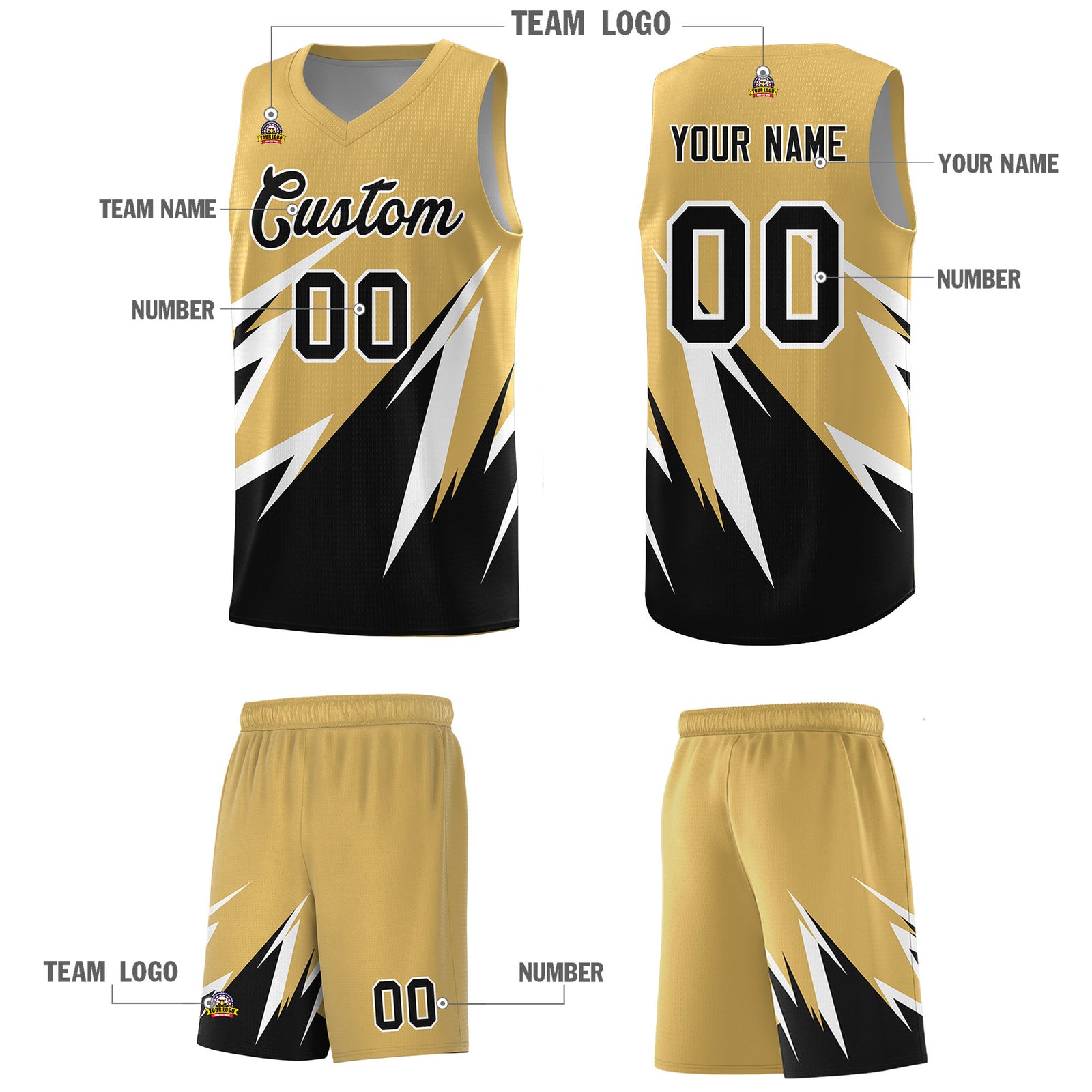 Custom Old Gold Abstract Mountain Pattern Sports Uniform Basketball Jersey