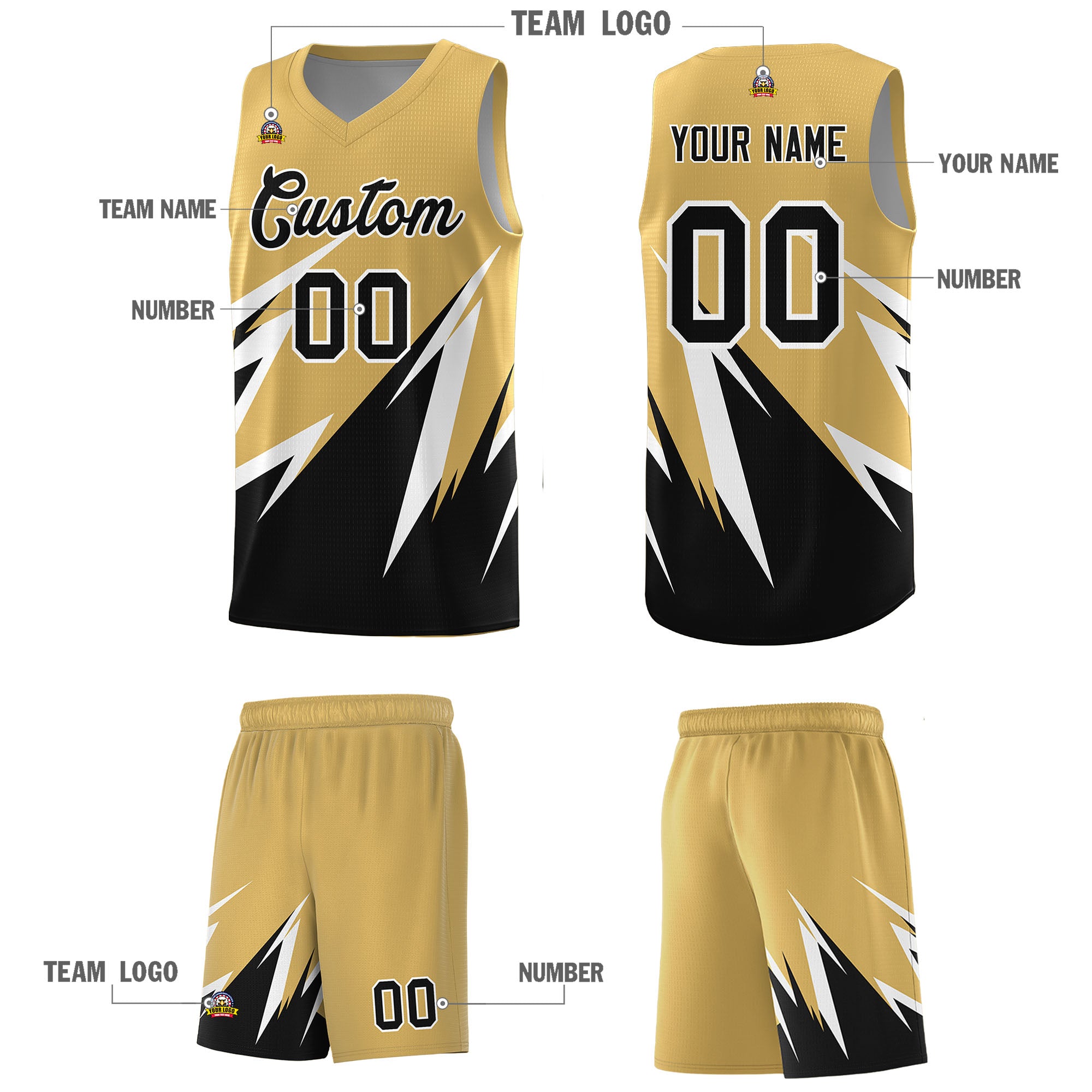 Custom Old Gold Abstract Mountain Pattern Sports Uniform Basketball Jersey