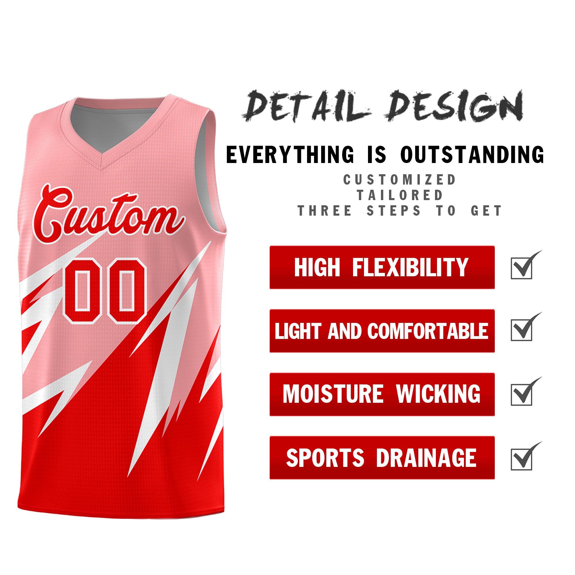 Custom Light Pink Abstract Mountain Pattern Sports Uniform Basketball Jersey