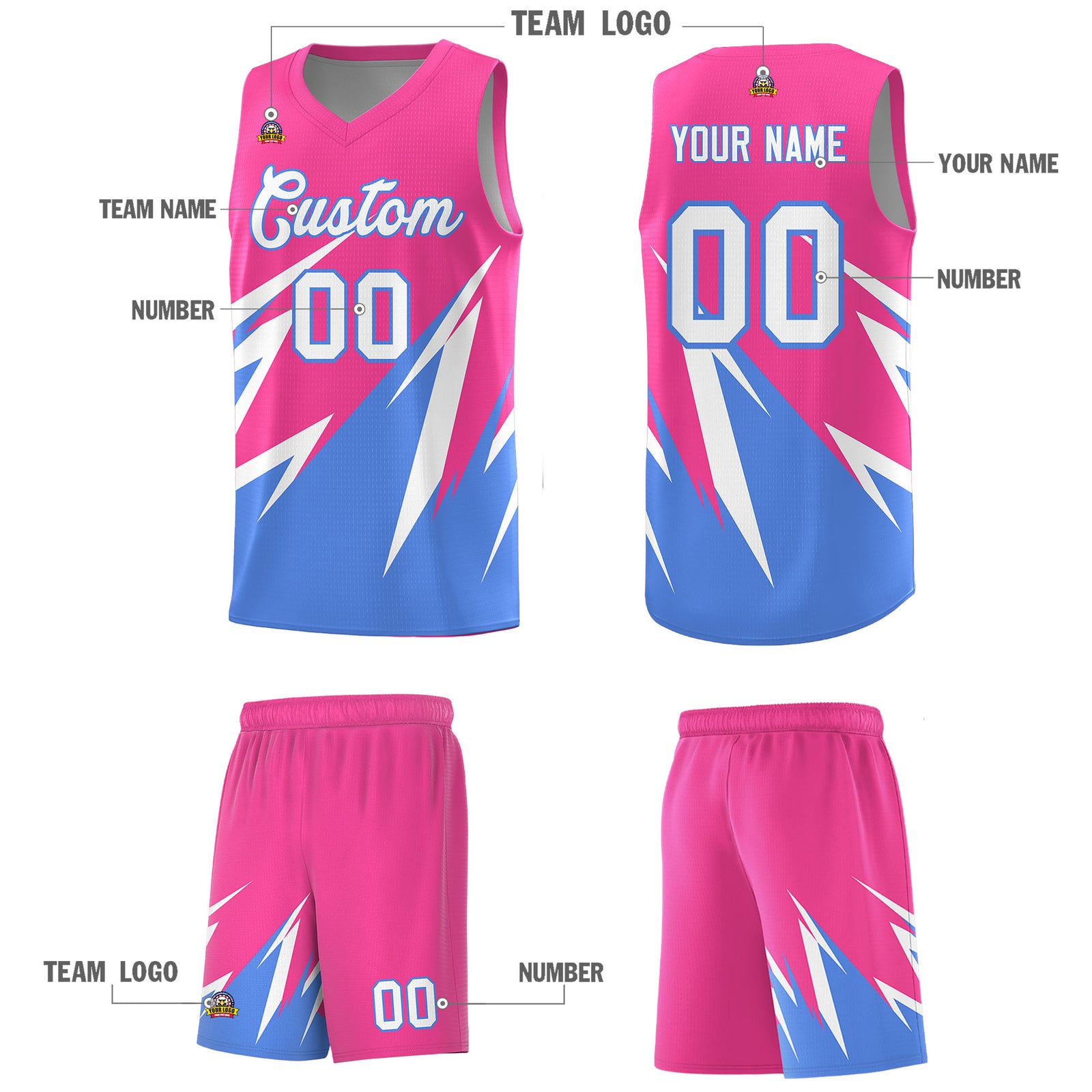 Custom Pink Abstract Mountain Pattern Sports Uniform Basketball Jersey